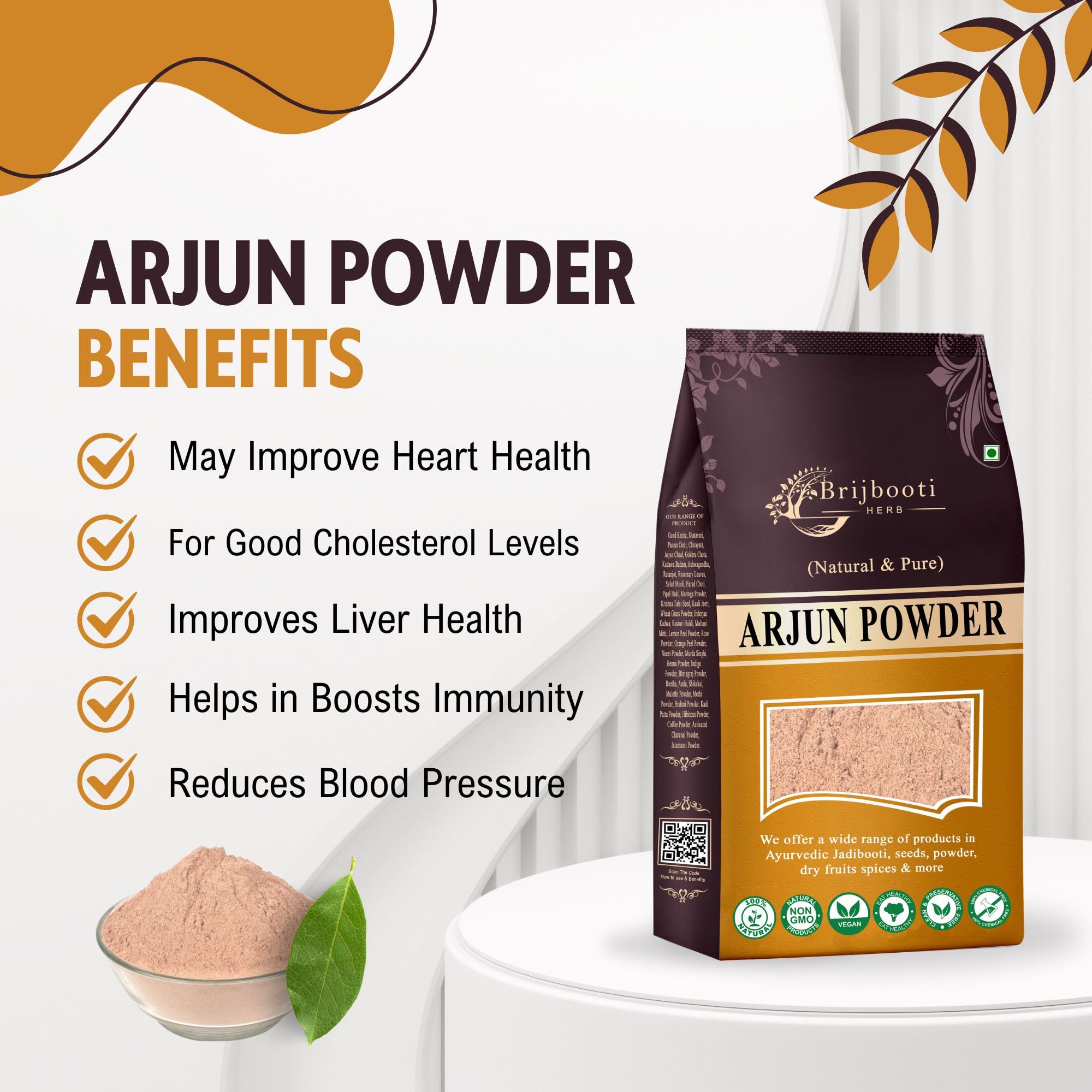 BrijBooti Arjun ki Chaal Powder (800 Gr) | Terminalia Arjuna Arjun Chaal Powder Natural Double Filtered 100% Arjuna Bark Fine | FSSAI, GMP, ISO Certified — Amazon image 2