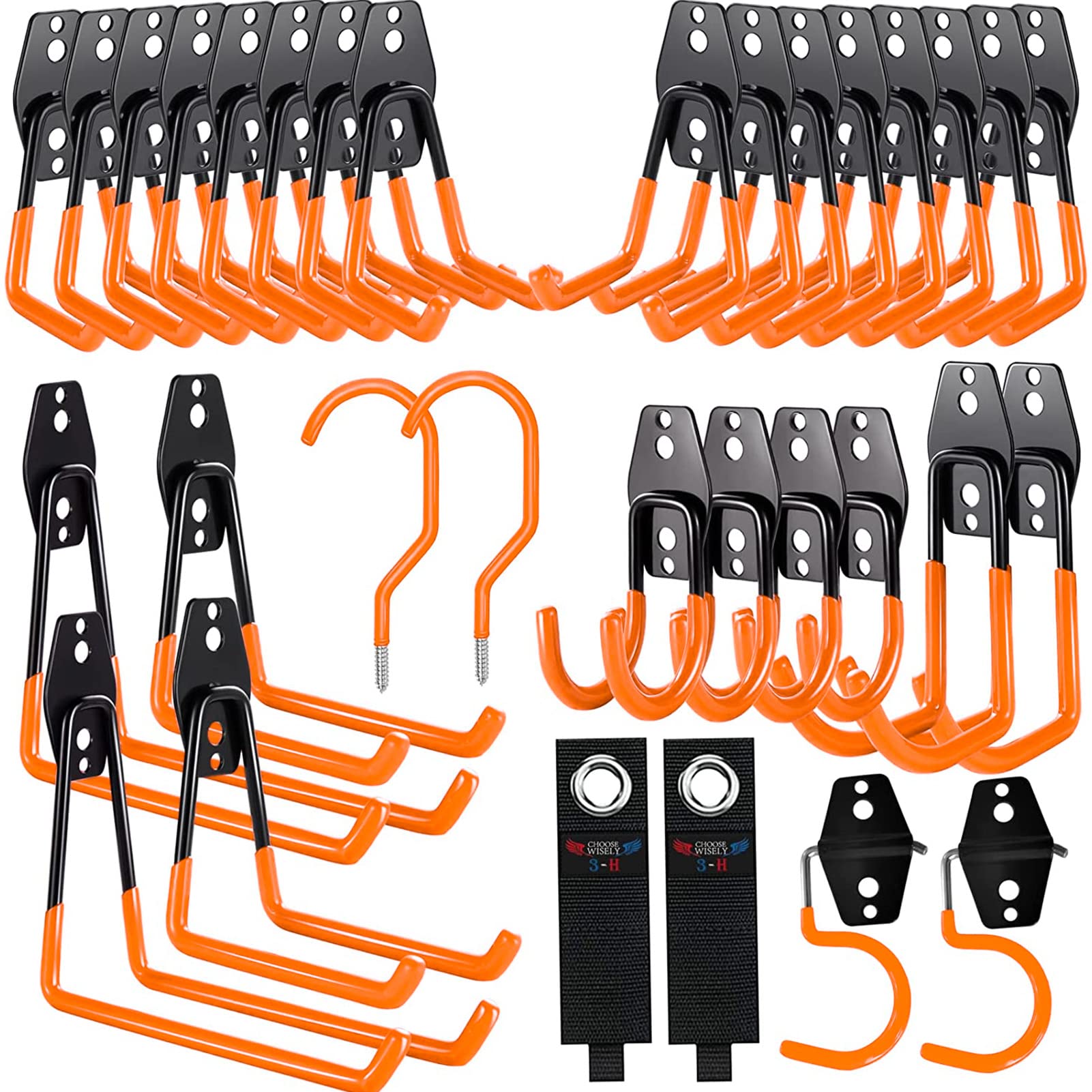 3-H 36Pack Garage Hooks Heavy Duty,Garage Storage Hooks with 3 Welding Spots,Garage Hooks for Shed Organizing Ladder ChairYard Hanging Shovel Garden Tools Hose Weed Eater(Red)