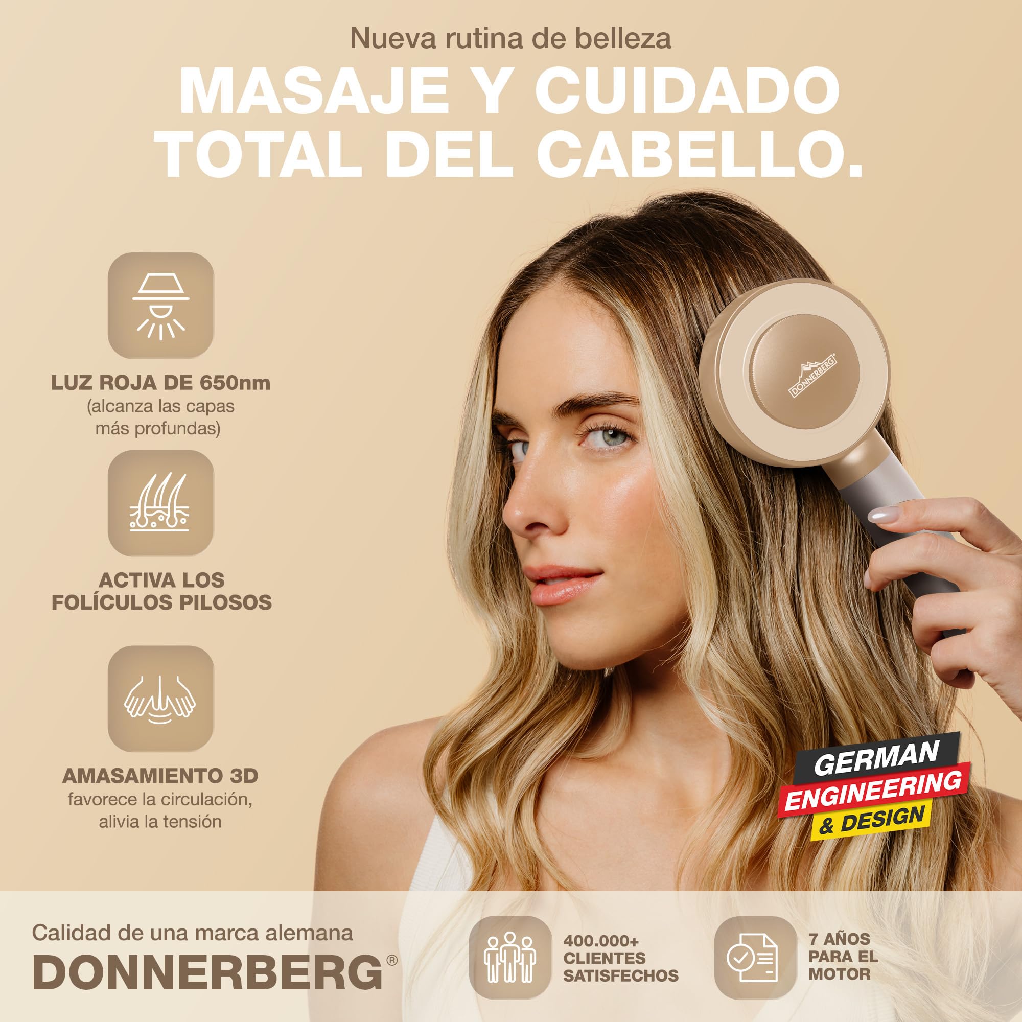 DONNERBERG® MIO Aplicador De Aceite Y Masajeador Capilar Con Luz Roja | Masaje 3D De Amasamiento, Diseño Portátil Y Recargable, 7 Años De Garantía Del Motor, Para Cabello Y Cuero Cabelludo