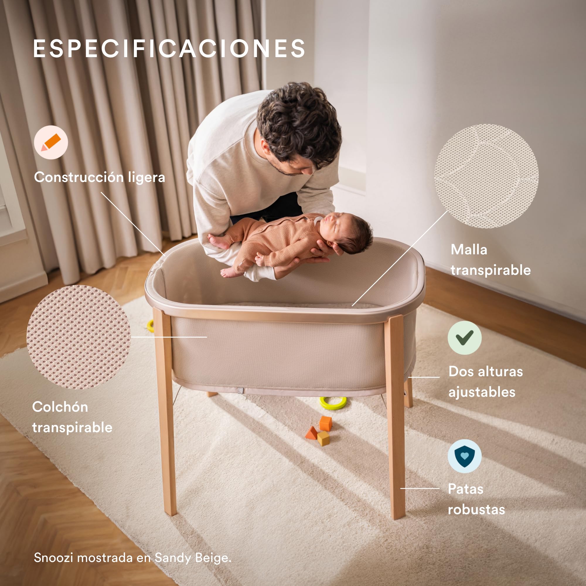 Stokke Minicuna Snoozi, Graphite Grey - Crece con los bebés Desde el Nacimiento hasta los 9 Meses - Diseño portátil y liviano - Incluye colchón Firme