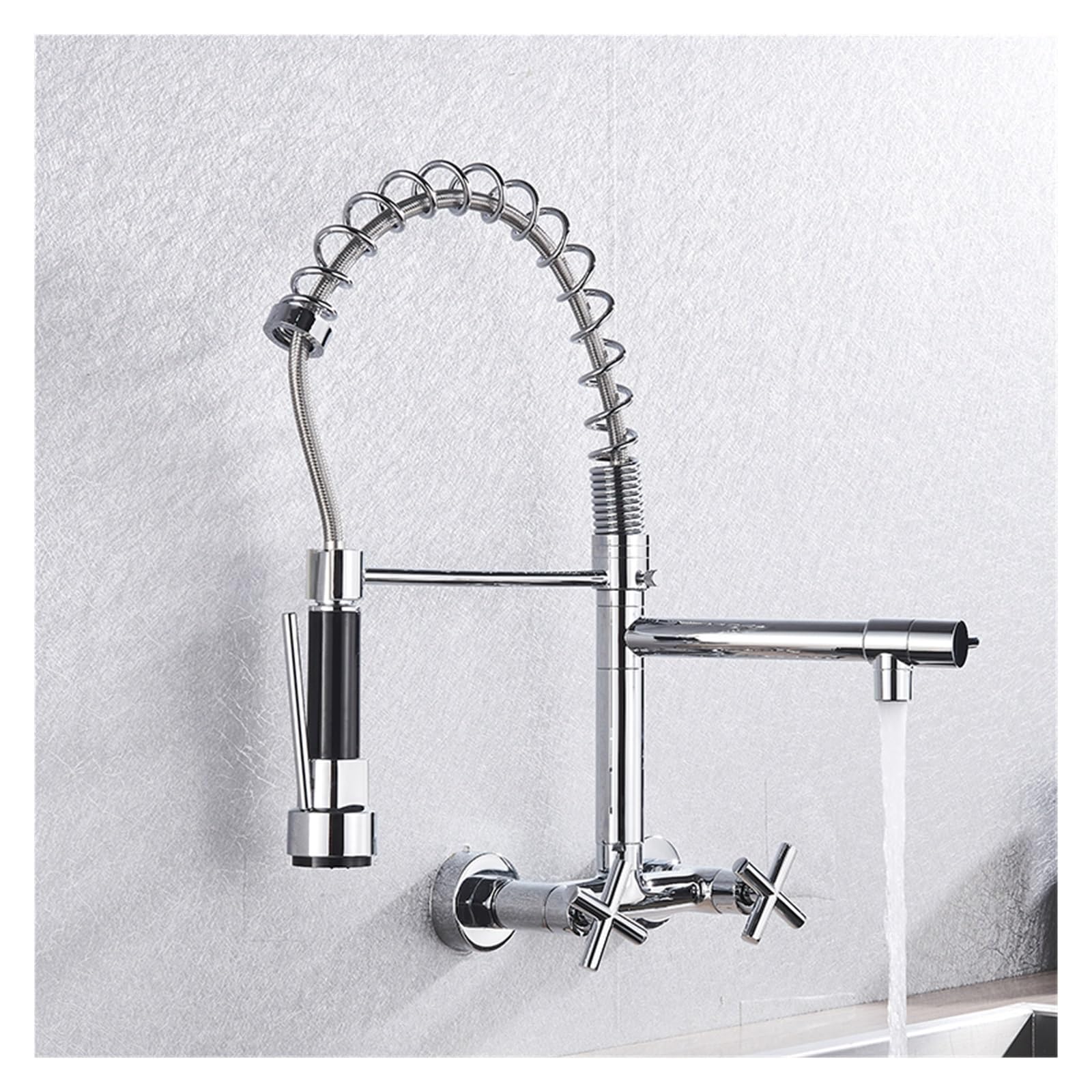 Rubinetto Cucina Torneira Cozinha Doppia Maniglia Montato Su Rubinetto A Molla Con 2 Ugelli Finitura Cromata Grifo Cocina (Color : Gold A)