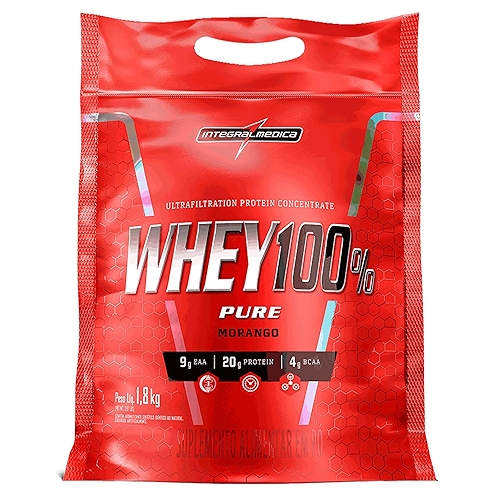 Integralmédica - Whey Protein Concentrado Morango 100% Pure - 21g de Proteína por Scoop, S...
