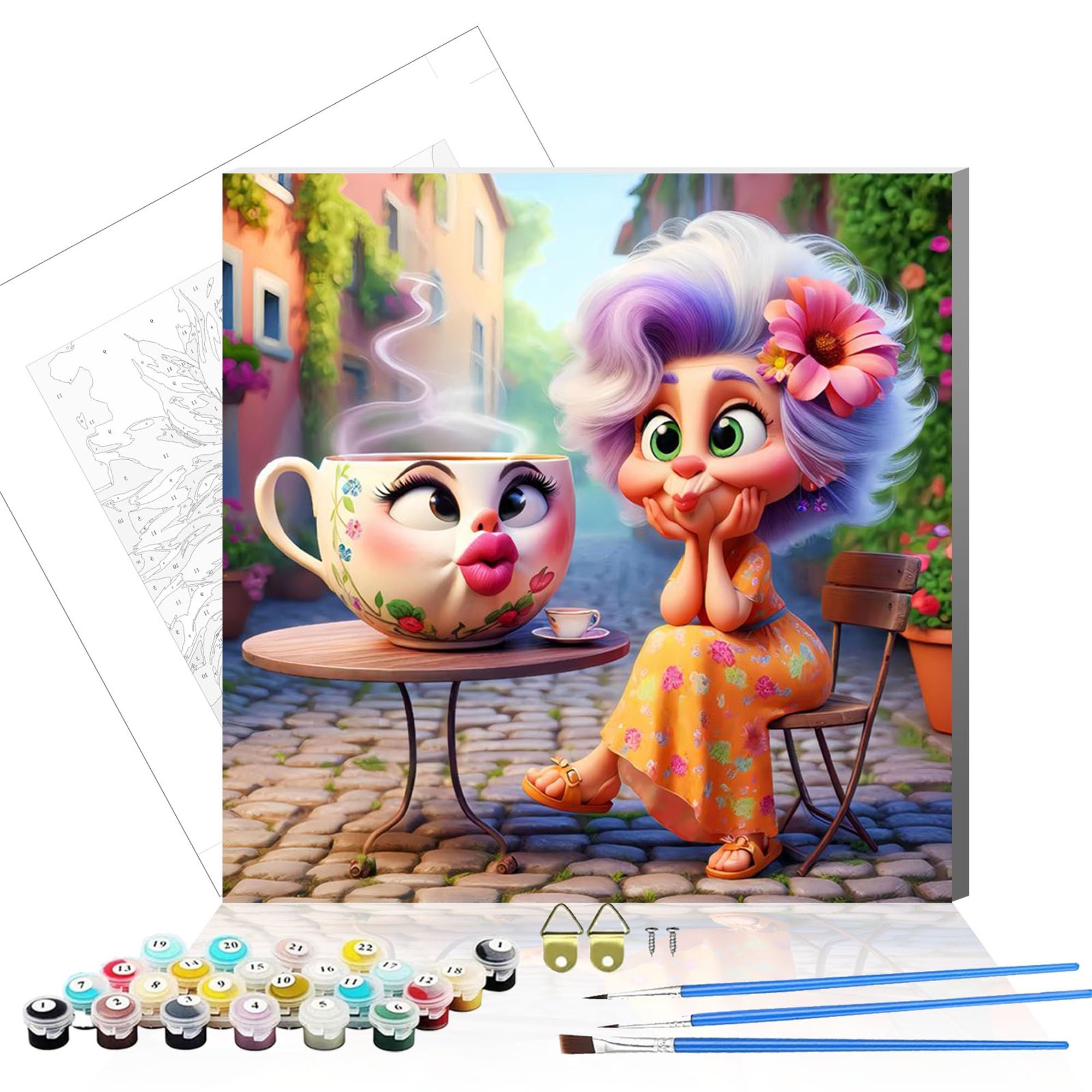 Wujiej Coffee Adults Paint By Number Kits,Framed Painting By Numbers Kits On Canvas,Color By Numbers Adult Acrylic Watercolor Gifts For Friends Wall Decor (Coffee)