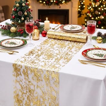 Gold Table Runner 11x192, Sequin Mesh Fall Table Party Home Decor