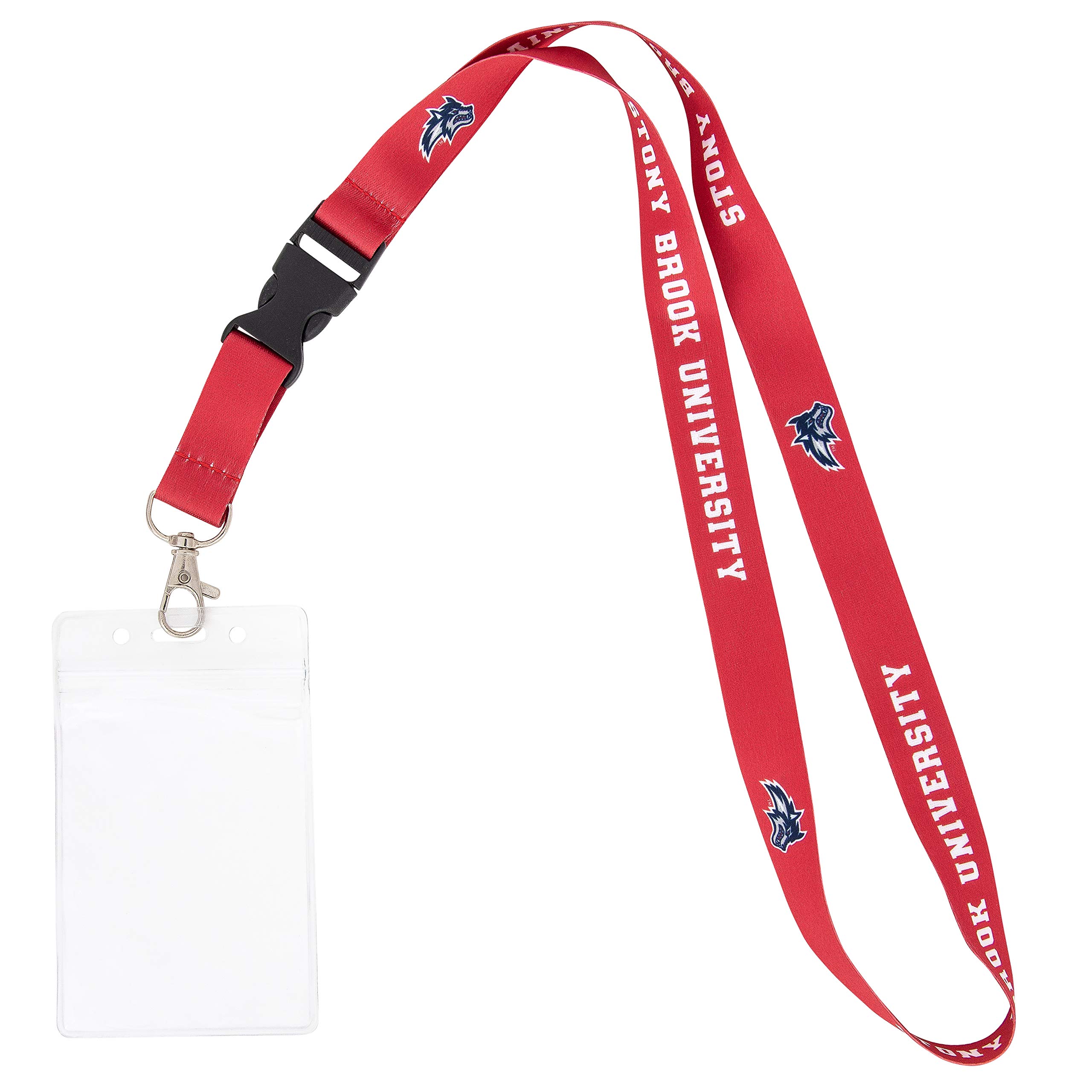 Stony Brook University Seawolves Car Keys College ID Badge Holder Lanyard Keychain Detachable Breakaway Snap Buckle (w/Pouch Red)