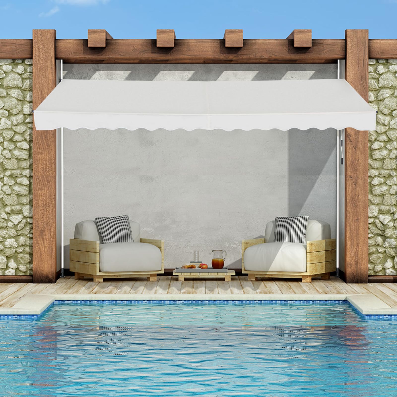 Store Banne Rétractable Manuel Avec Manivelle - 2x1.5 M - Pour Terrasse, Balcon Et Jardin