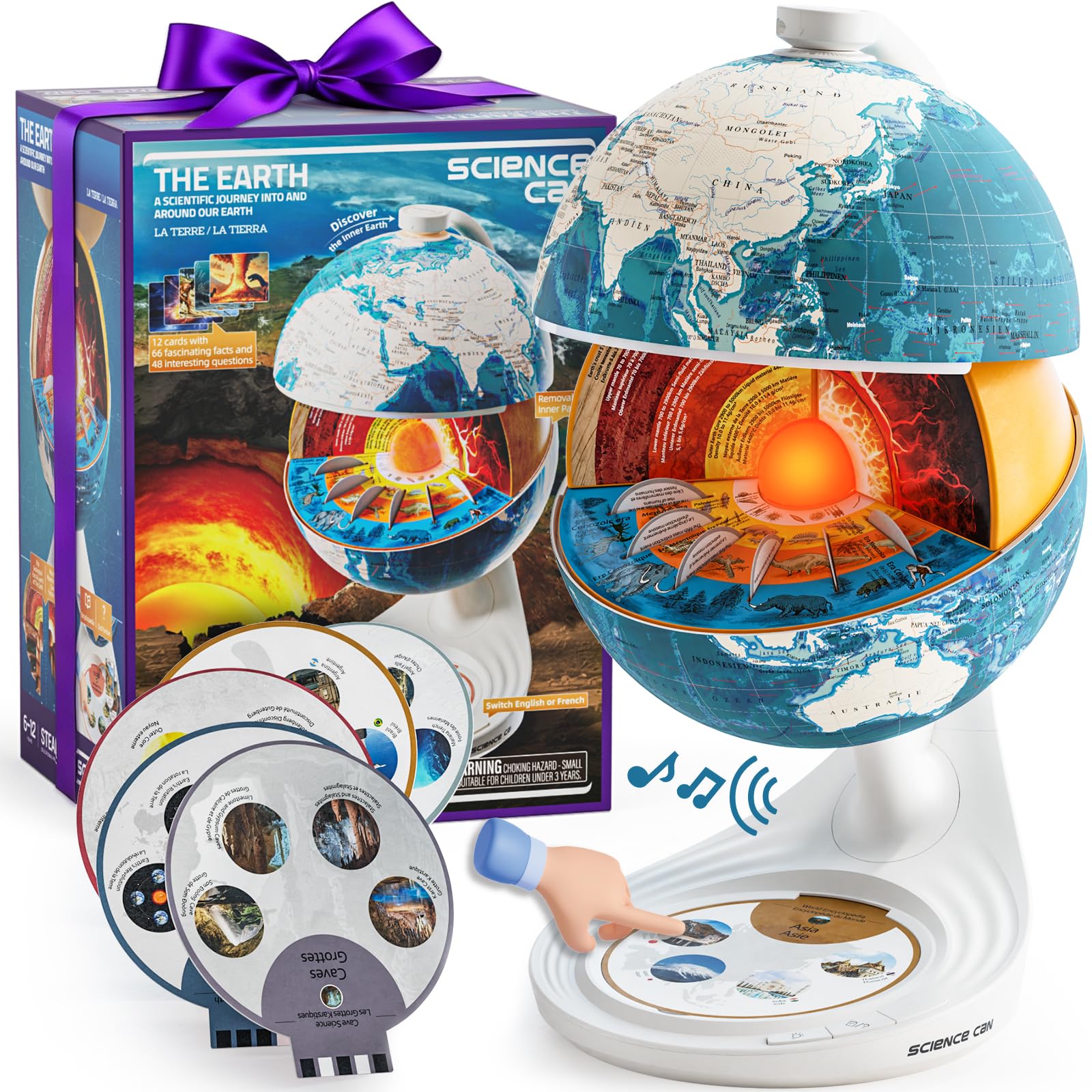 Science Can Mappamondo apribile per bambini, modello interattivo parlante con conoscenza e modalità quiz, giocattoli bilingue per bambini dagli 8 ai 13 anni, regalo di compleanno per ragazzi e ragazze