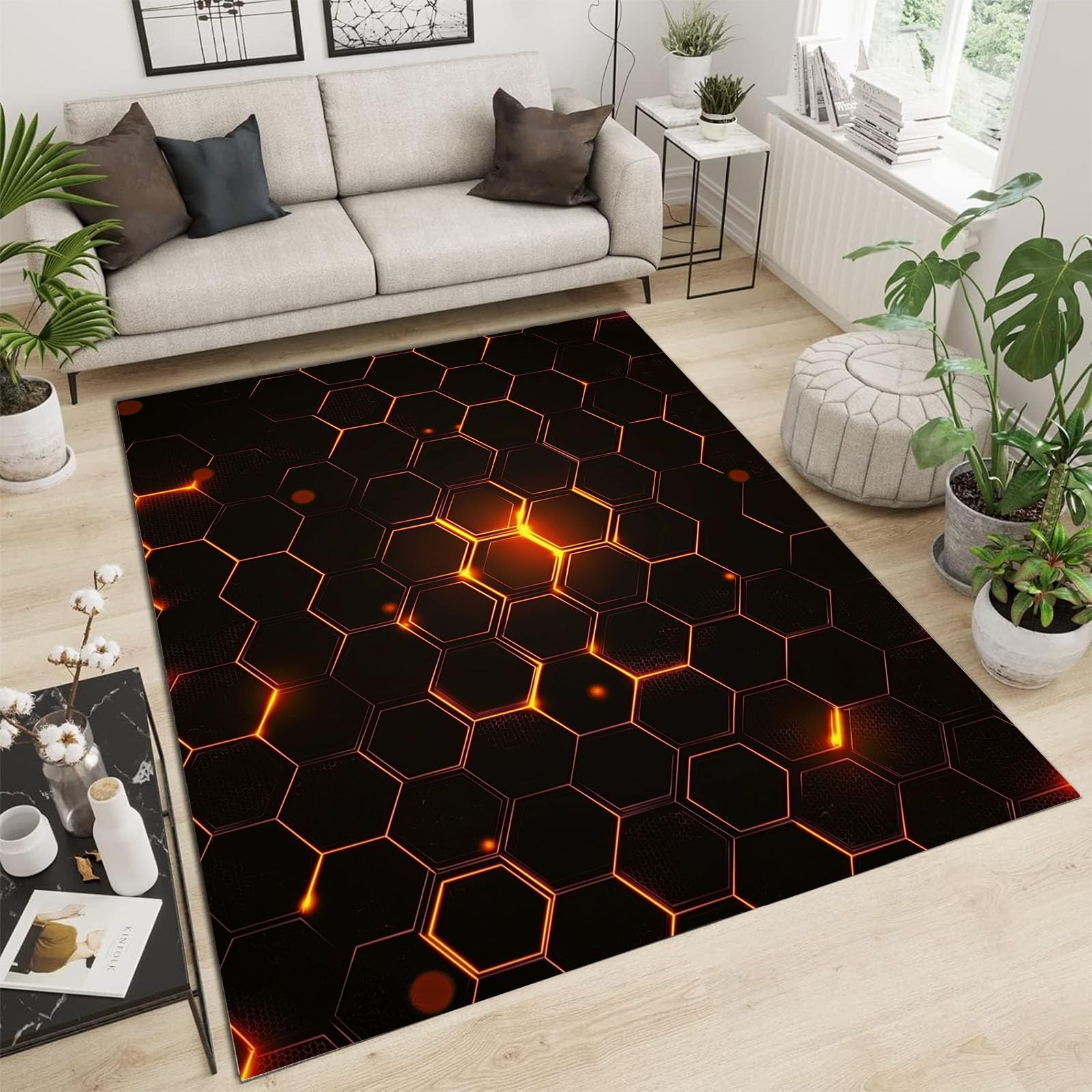 Tapis abstrait noir pour salon chic et chambre moderne