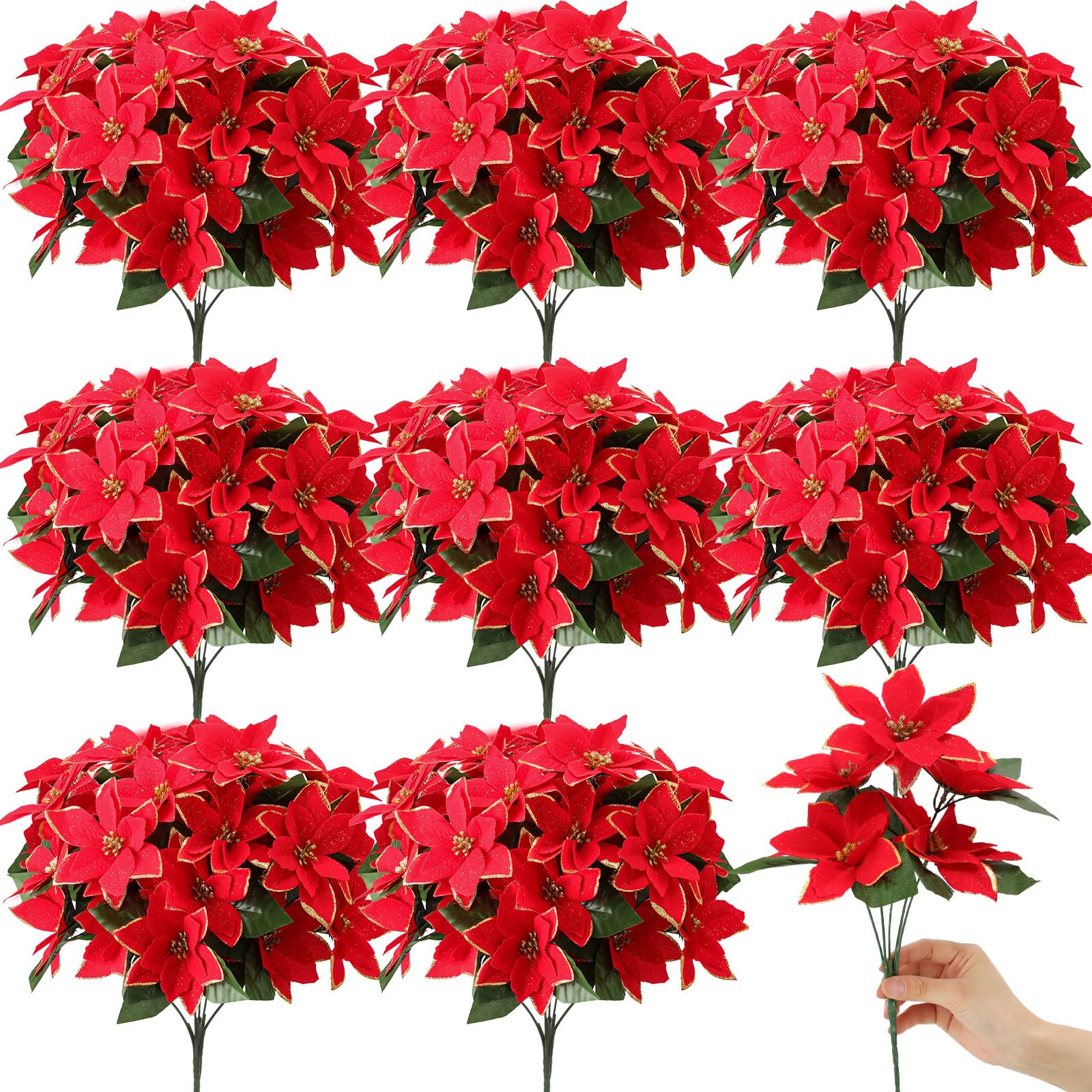 Hotop 8 Bundles Christmas Glitter Poinsettia