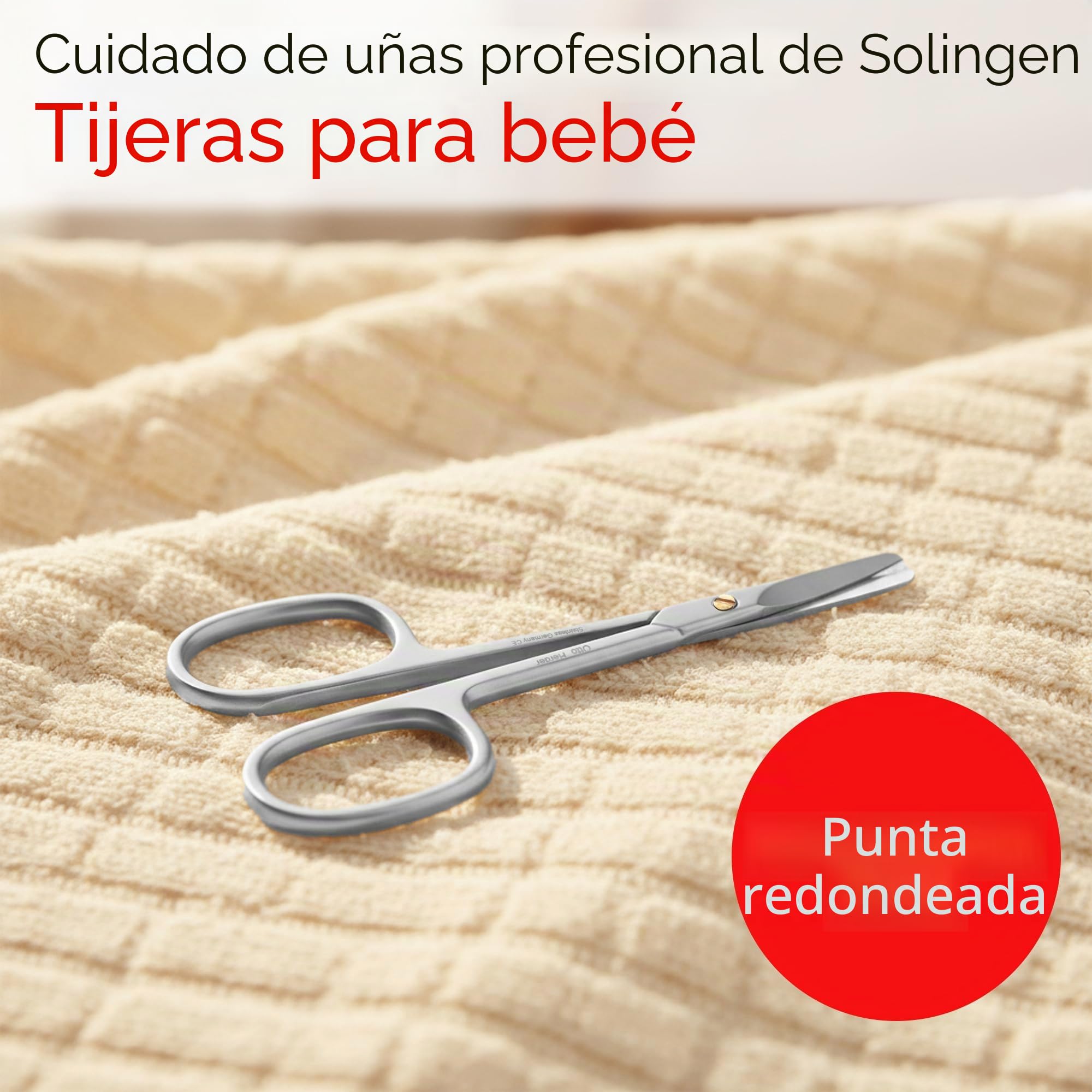 OTTO HERDER - Tijeras redondas redondeadas para bebé, 9 cm, tijeras de acero inoxidable, tijeras de uñas para el cuidado de las manos y los pies de los niños pequeños