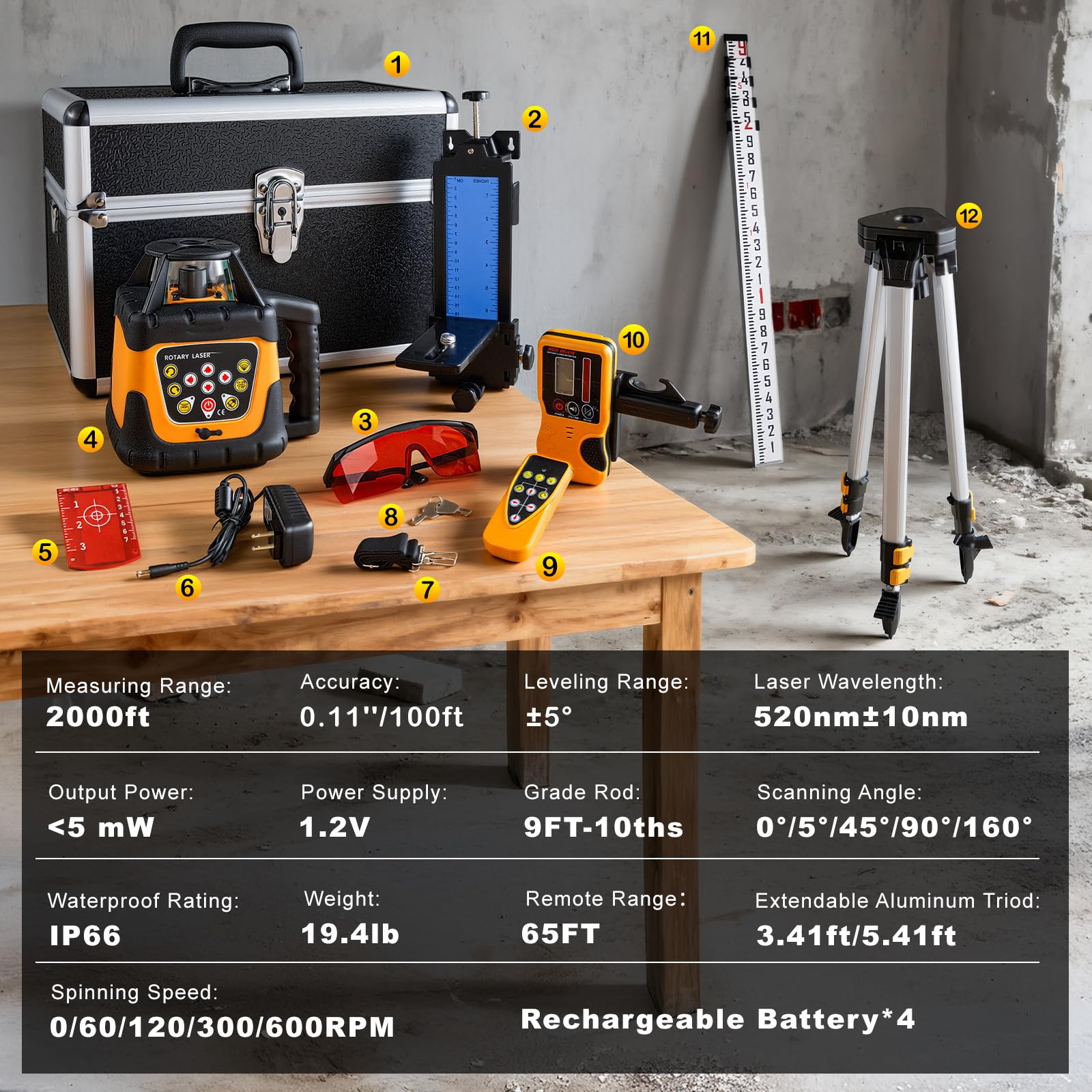 Industrial Rotary Laser Level - 2000ft Range -2