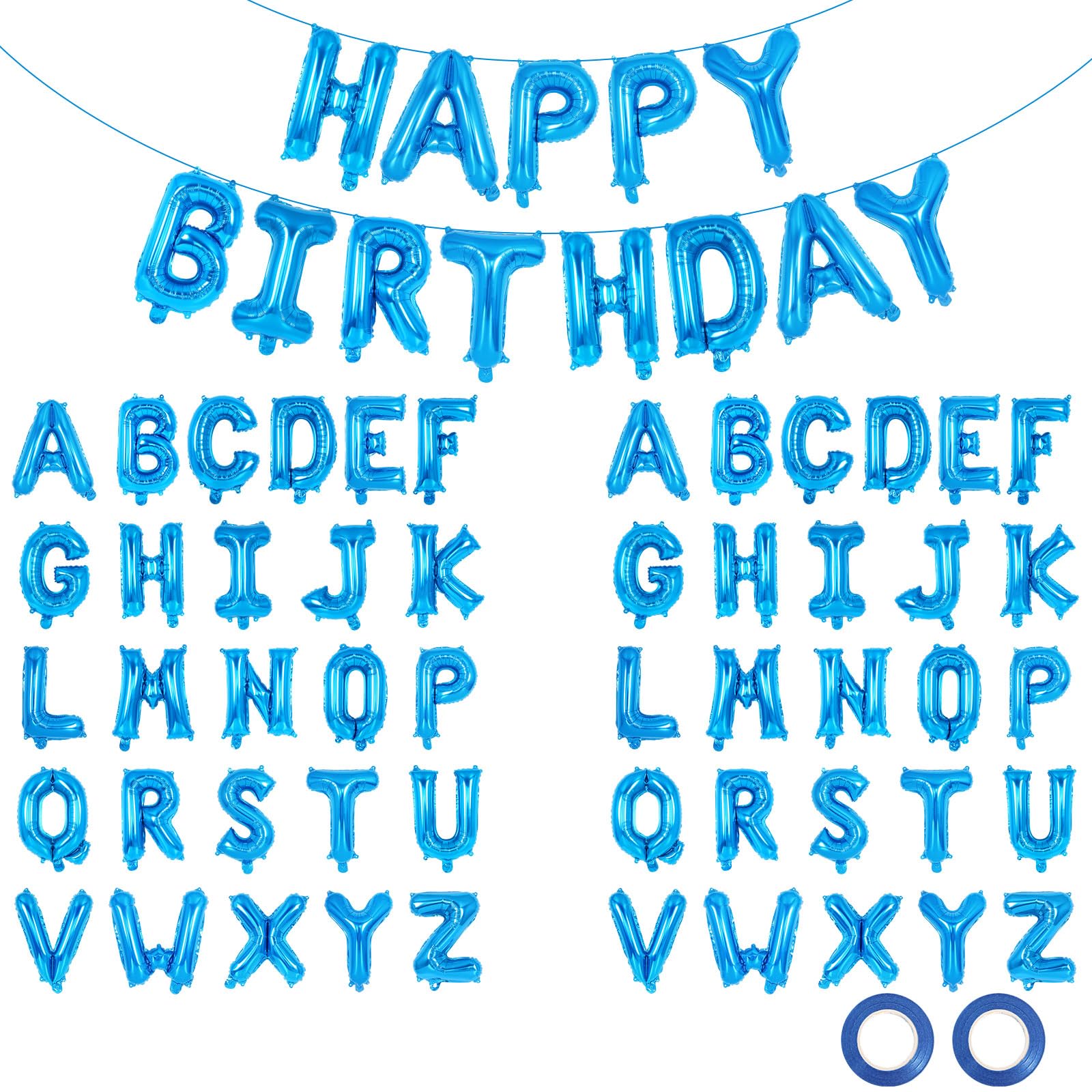 65 Pcs Blue Happy Birthday Balloons, 2 Sets A-Z Blue Letters Foil Balloons,16 Inch Personalized Name Happy Birthday Banners for Wedding Baby Shower Anniversary Party Decorations