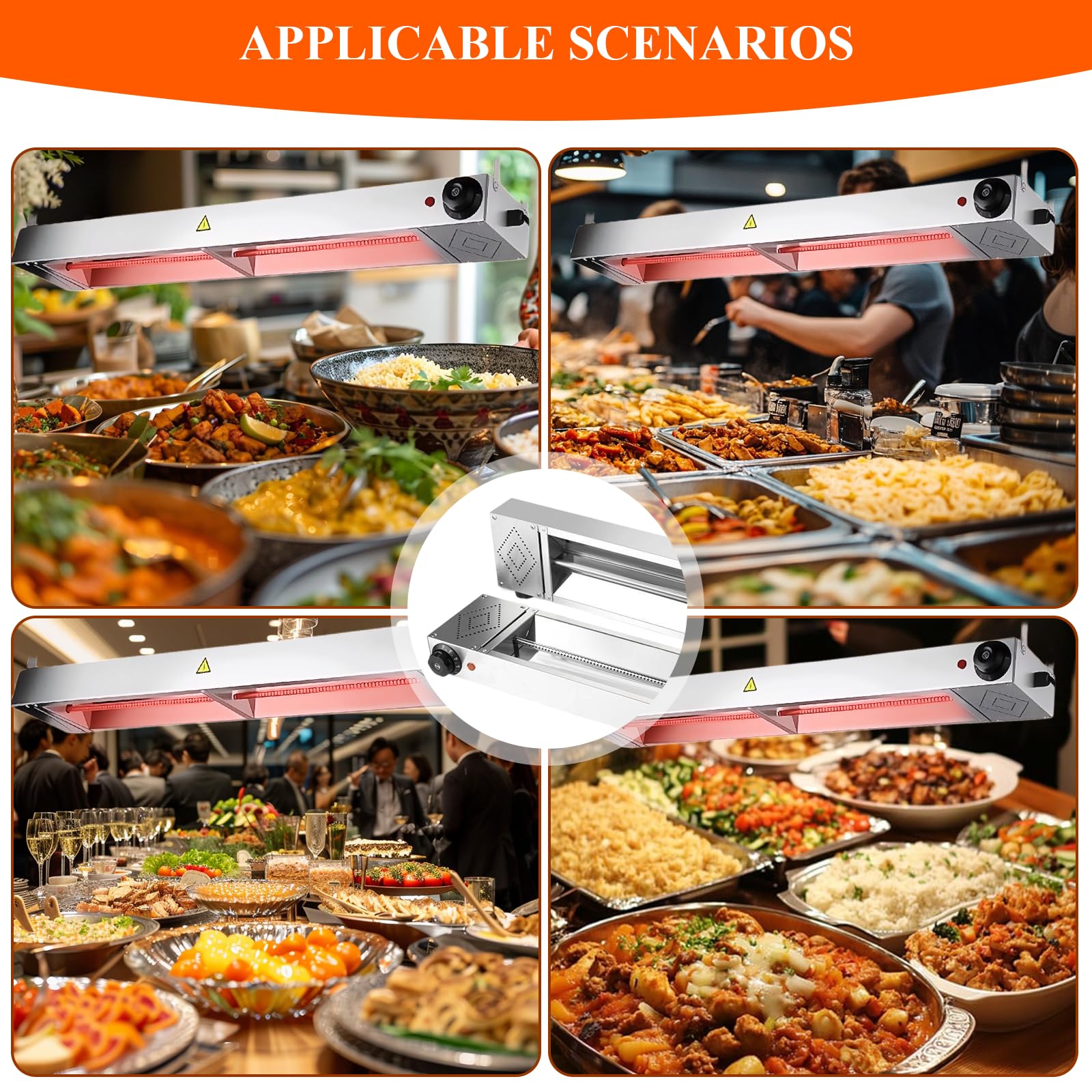 Lampada Riscaldante per Alimenti, Lampada Riscaldante Cucina con 30-80℃ Temperatura Regolabile, Lampada Scaldavivande Ristorante per Ristoranti, Hotel a Buffet (1 Pezzo,150cm)