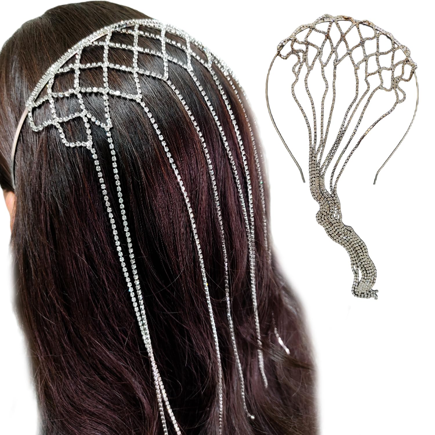 R Wellness Womens Latest Rhinestone Long Tassel Headband Breaded | Hairband Bridal Hair Chain Jewelry with Crystal Rhinestones for Weddings and Parties hair accessories women (B0CT5BRY1G) Amazon Price History, Amazon Price Tracker