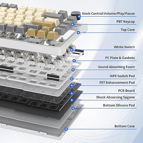 Miniatura 2 de NKRO - Teclado para juegos con 75 % con cable, montaje de junta intercambiable en caliente, interruptor blanco, 82 teclas TKL teclado mecánico,