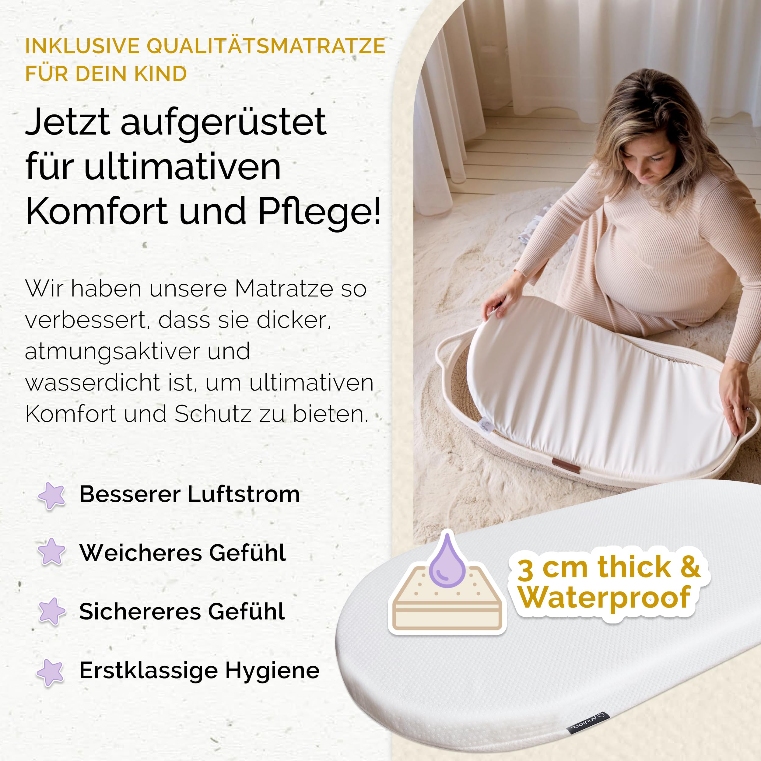 Yunioo Wickelkorb Baby mit Reise Wickelauflage, Weiche, tragbare, wasserabweisende Hülle Babykorb - Geschenke für Baby