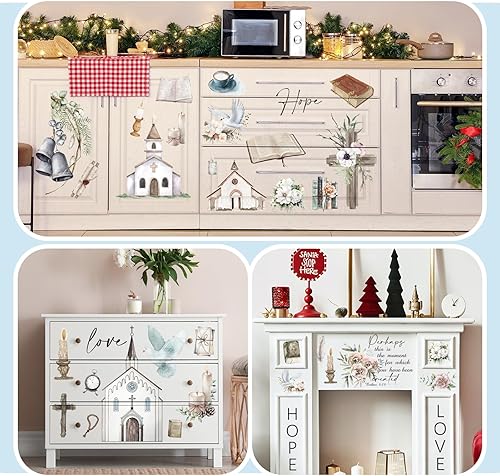 Miniatura 6 de 12 hojas de calcomanías clásicas para transferencias para manualidades y muebles, calcomanías clásicas de trineo, piña, calabaza, para hogar,