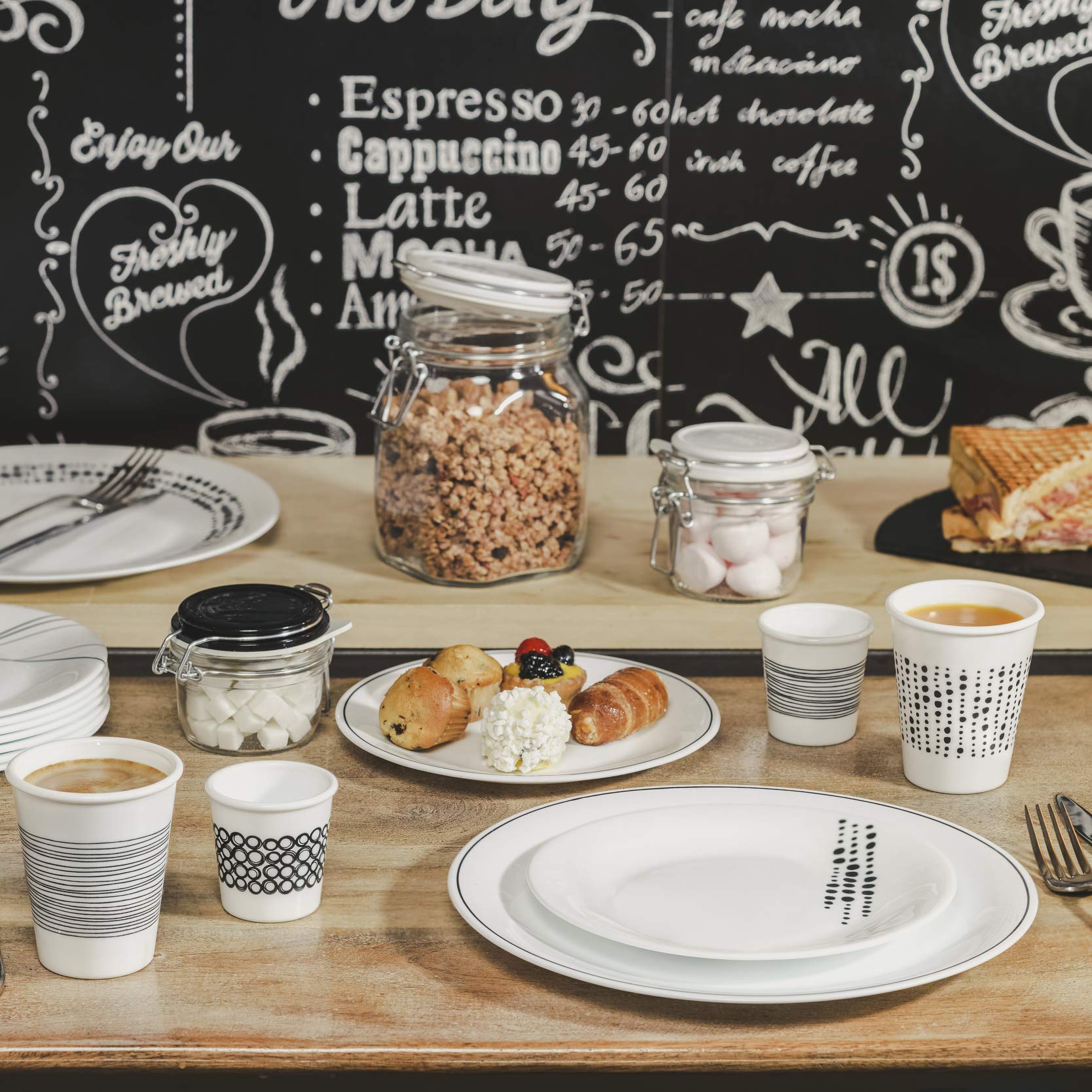 Bormioli Rocco 400898MTX121951 - Tazze da caffeino in vetro opale (senza maniglia) con design linee, 12 pezzi, trasparente