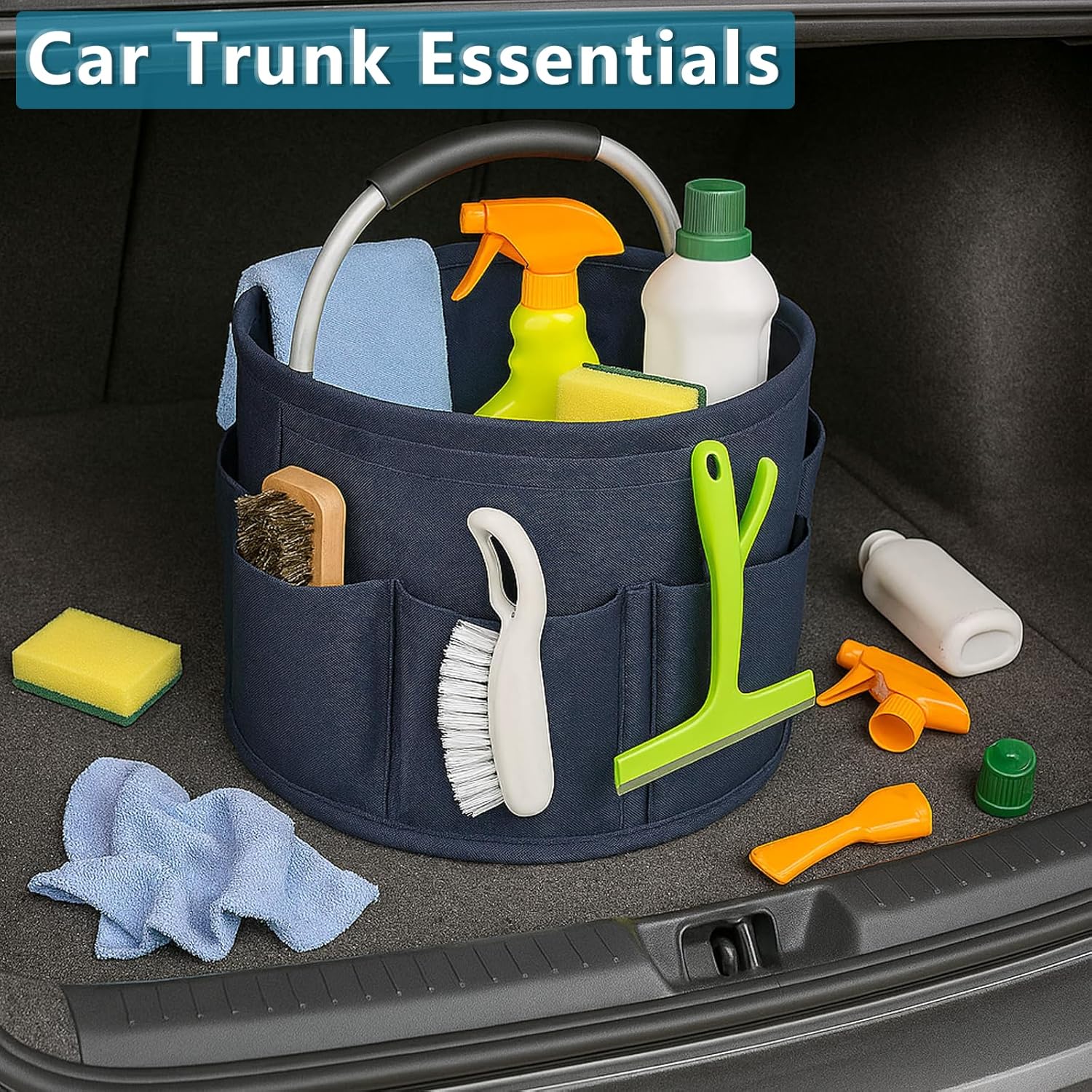 17L (5 Gal) Foldable Cleaning Caddy with Handle - Portable Supply & Tool Organizer | Organizador de Limpieza para Accesorios (Blue)