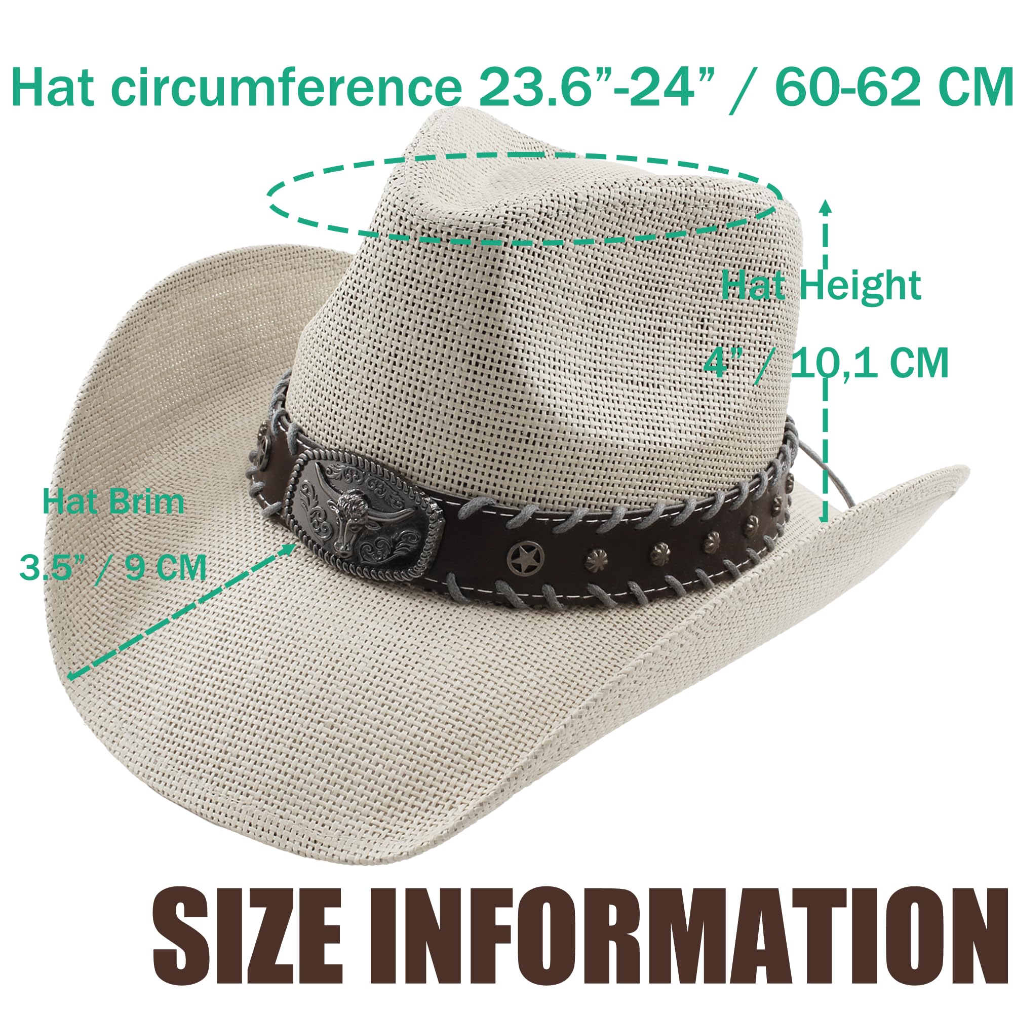 Sombrero Vaquero de Paja Fuerte Diseño Estampado Americano, Gorro Vaquero Cowboy Western del Oeste, Disfraz Carnaval Halloween Hombre Mujer Talla Única 58-59cm