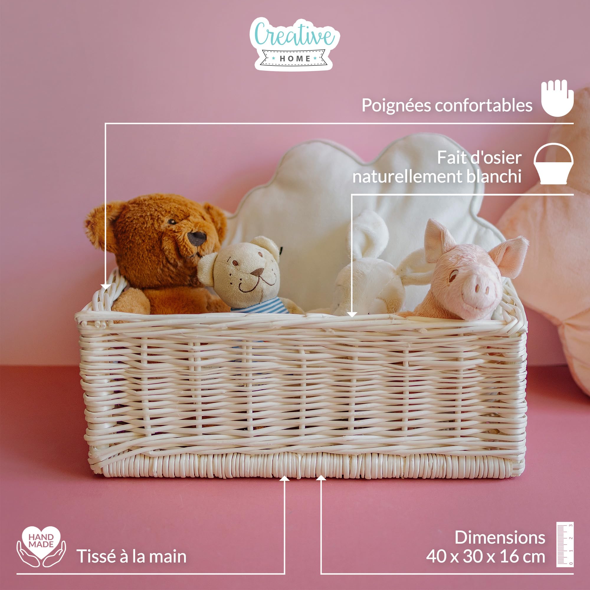 Creative Home Panier de Rangement en Osier Blanc