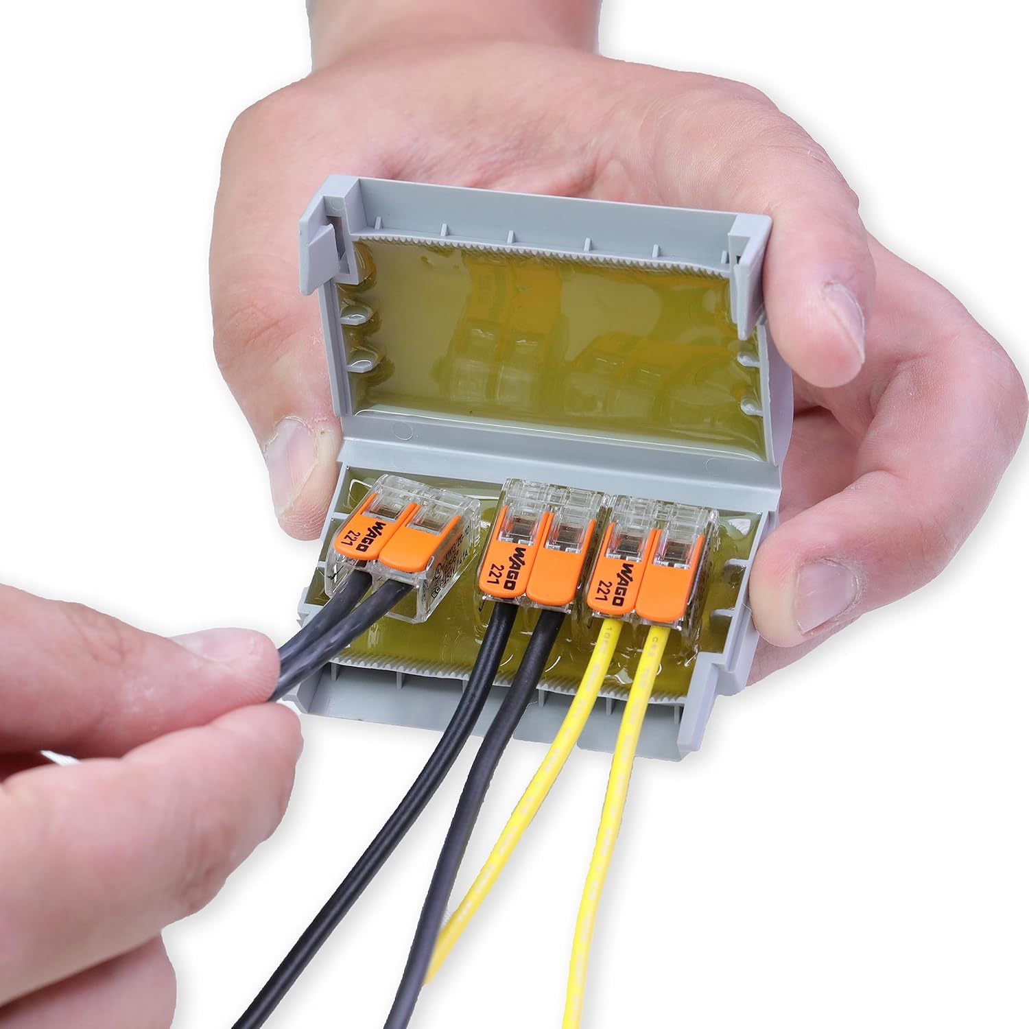 207-1433 | WAGO Gelbox for 221 Series connectors | Moisture Protection | IPX8-certified | 10 AWG | Gray, Label-Free housing | Large | [Box of 2 Pieces]