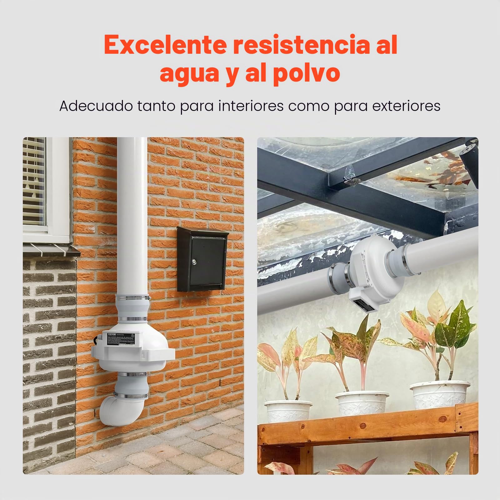 VEVOR Sistema de Ventilación para Mitigación Radón Silencioso, Kit de Mitigación de Radón 190 CFM con 2 Acopladores, Ventilador de Extracción para Ventilación Interior y Exterior, 305 x 320 x 235 mm