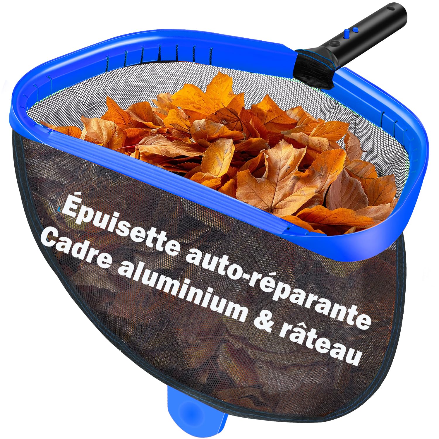 ROMIVO Pool Kescher, Professioneller Teichkescher & Poolskimmer mit Aluminiumrahmen, Reparierbares Feinmaschiges Tiefes Netz für Blätter/Insekten, Ideal für Pool & Teich (Stab Nicht Inklusive)