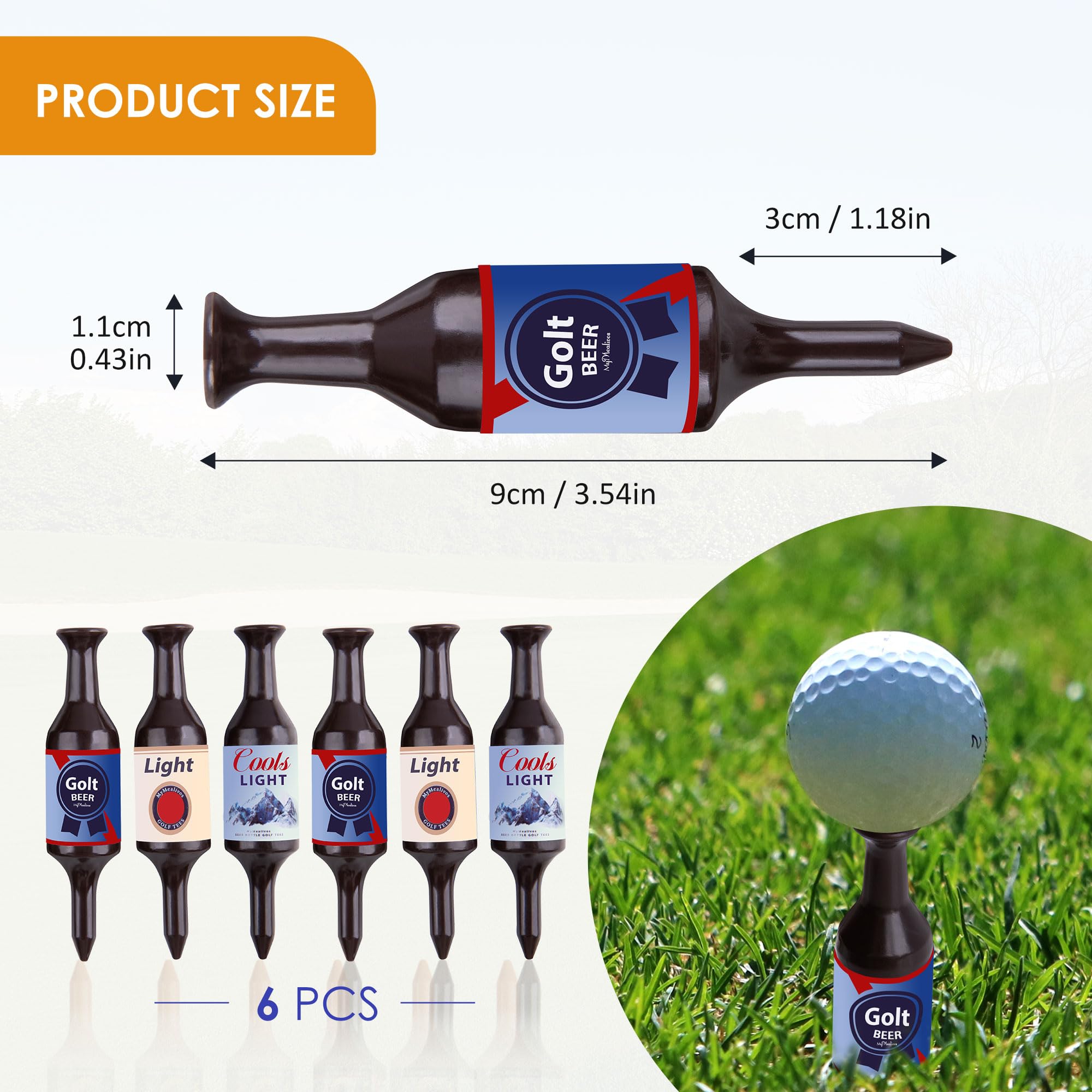 REFARICO Beer Bottle Golf Tees, 6 Pack Durable Golf Tees Plastic, Funny Golf Tees, Golf Accessories Golf Gifts for Men and Party, Reduce Friction and Enhanced Stability - Dark Brown
