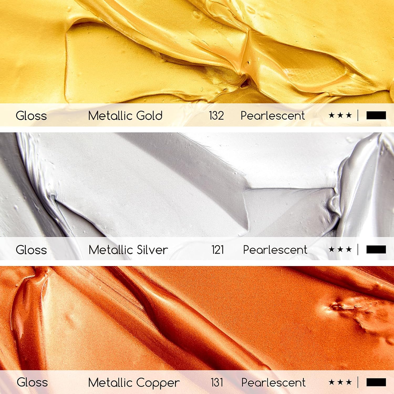 MEEDEN Metallic Acrylic Paint Set: Gold Silver Copper Paint 3 Colors x 300ml for Adults on Crafts Christmas Gift Decor - Thick Gold Leaf Paints for Crafts Canvas Painting