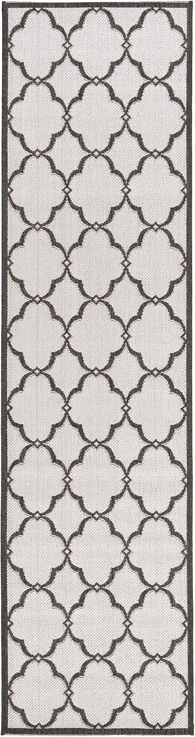 SAFAVIEH Washable Rug Outdoor Beach House Collection - 2'2" x 6' Runner, Grey & Charcoal, Non-Shedding & Easy to Clean, Ideal for Patio, Backyard, Mudroom (BHS125A)
