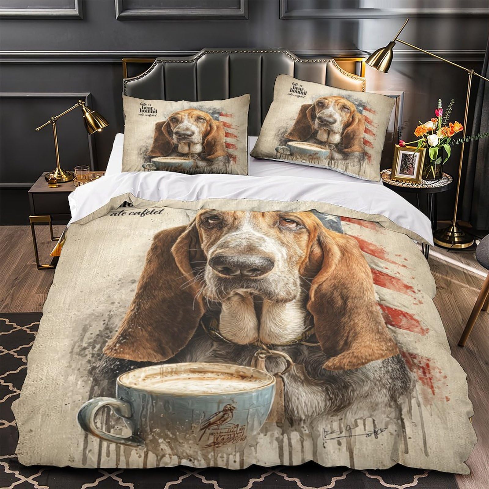 Housse de couette Basset Hound hypoallergénique et douce en microfibre