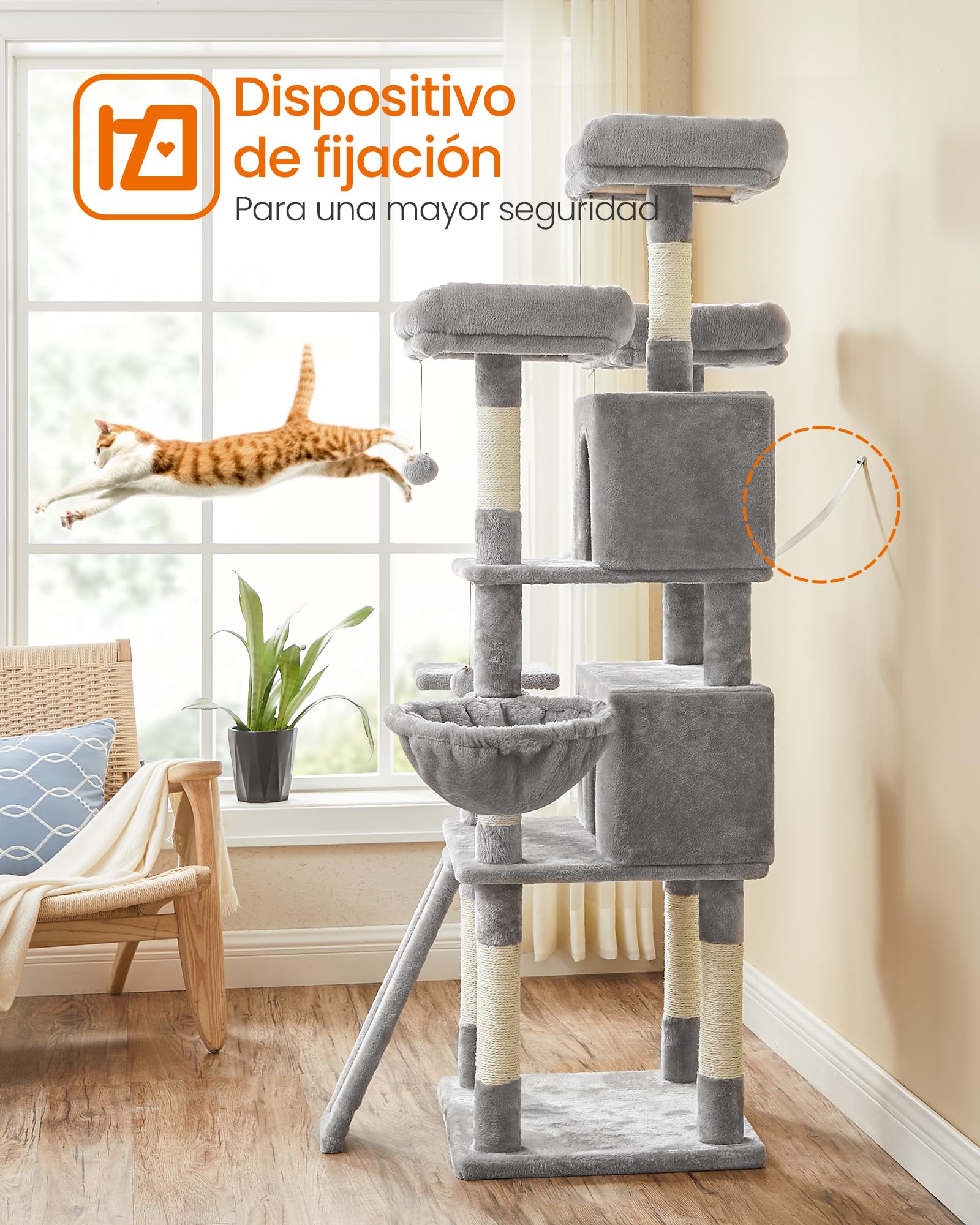 Feandrea Árbol para Gatos, XXL,169 cm, Gris Claro PCT019W01