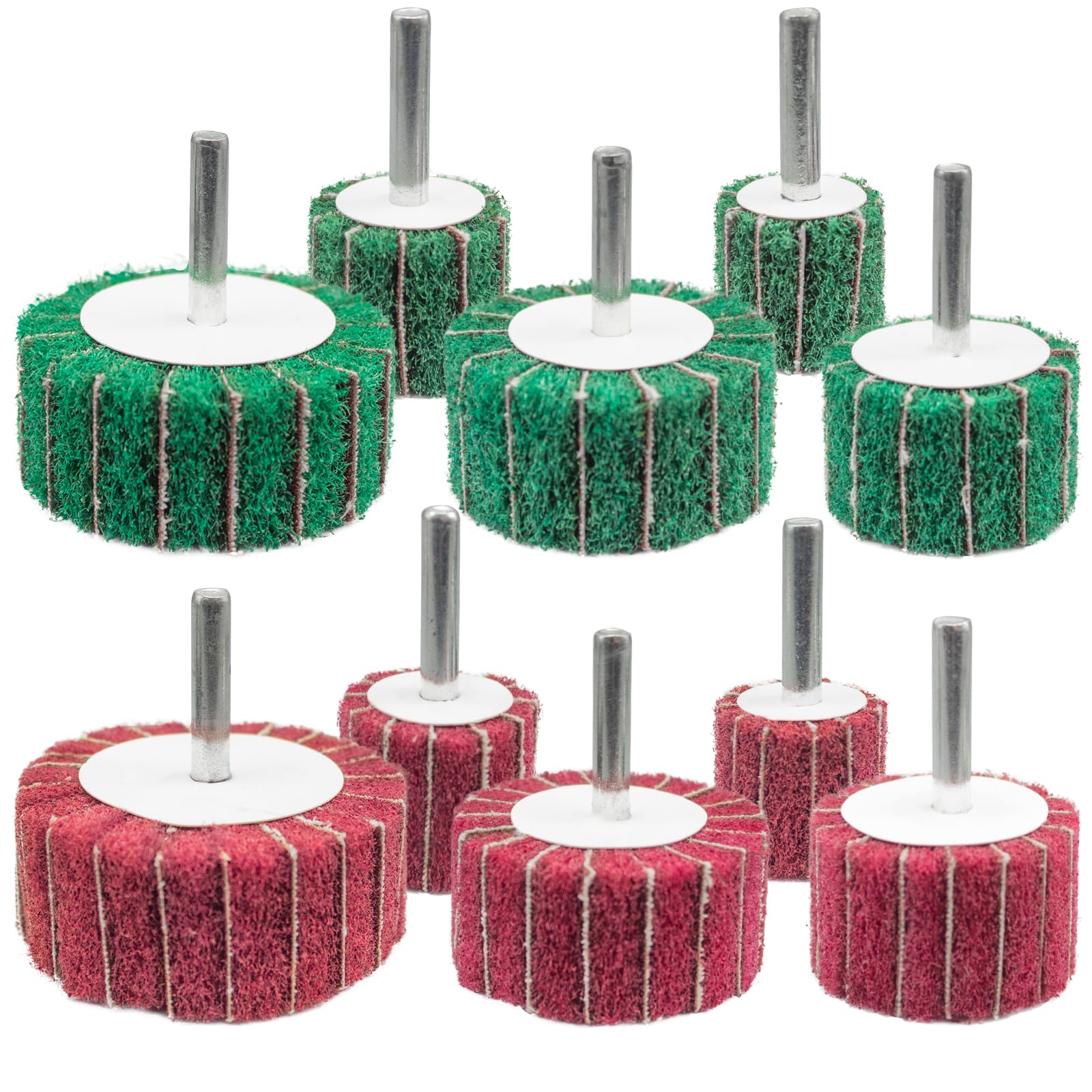 FEIHU 10 Stück Schleifmop set/Fächerschleifer/Lamellenschleifer,Vlies-Schleifmittel Polierscheiben, Polieren von Metall, Holz, Edelstahl Schaftdurchmesser: 6 mm