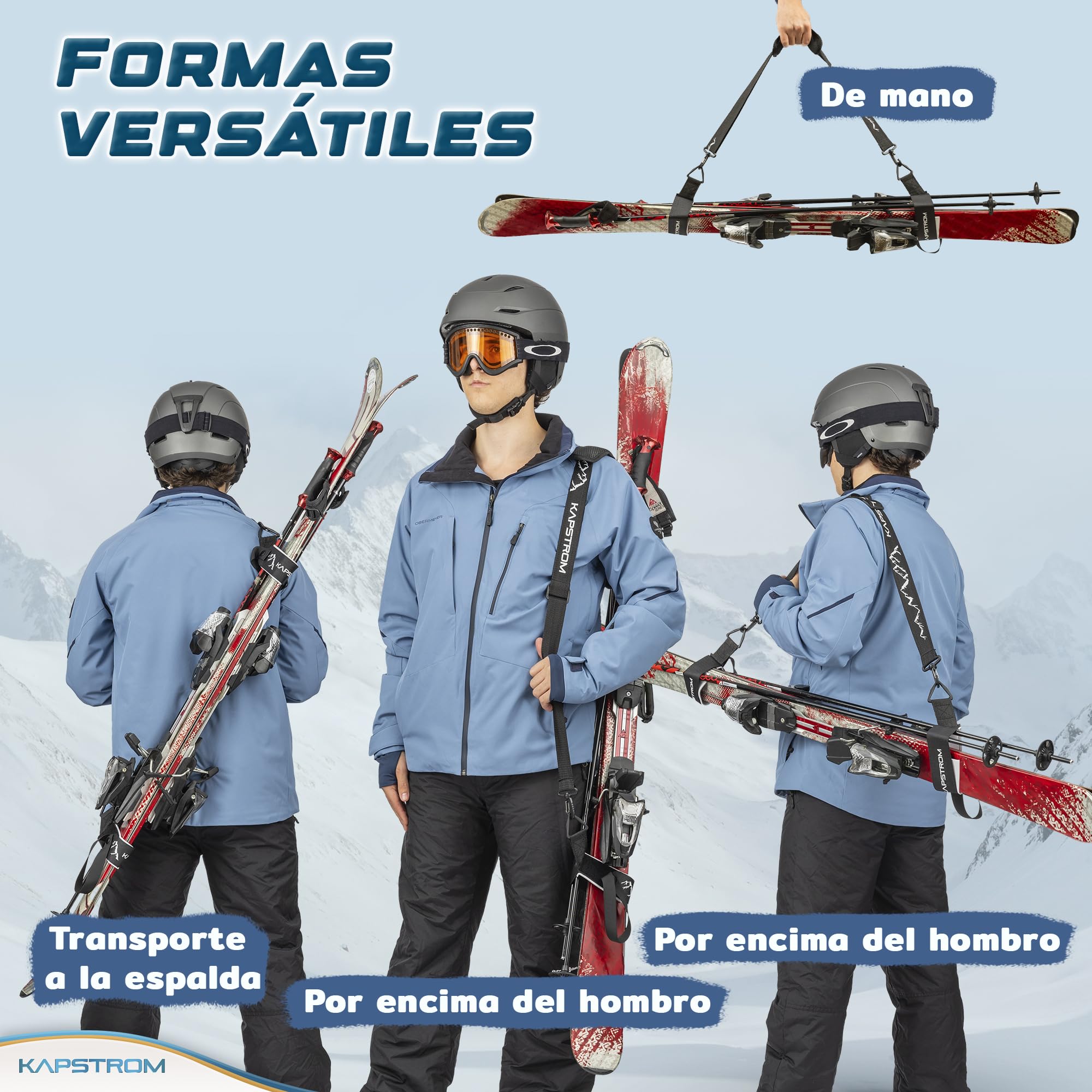 Correas para esquís y portabastones Negro Ajustable Correa de Hombro Acolchada