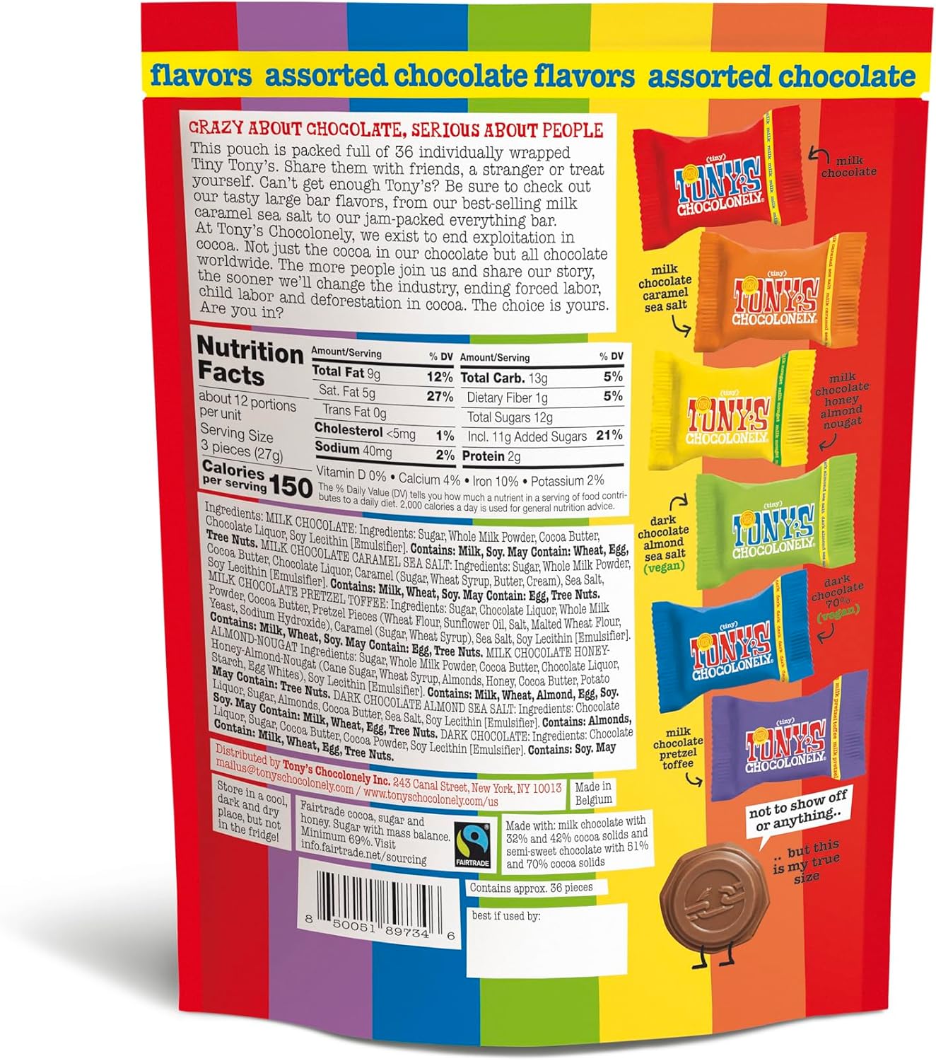 Tony’s Chocolonely Assorted Chocolate Candy Pieces, Beian Milk & Dark