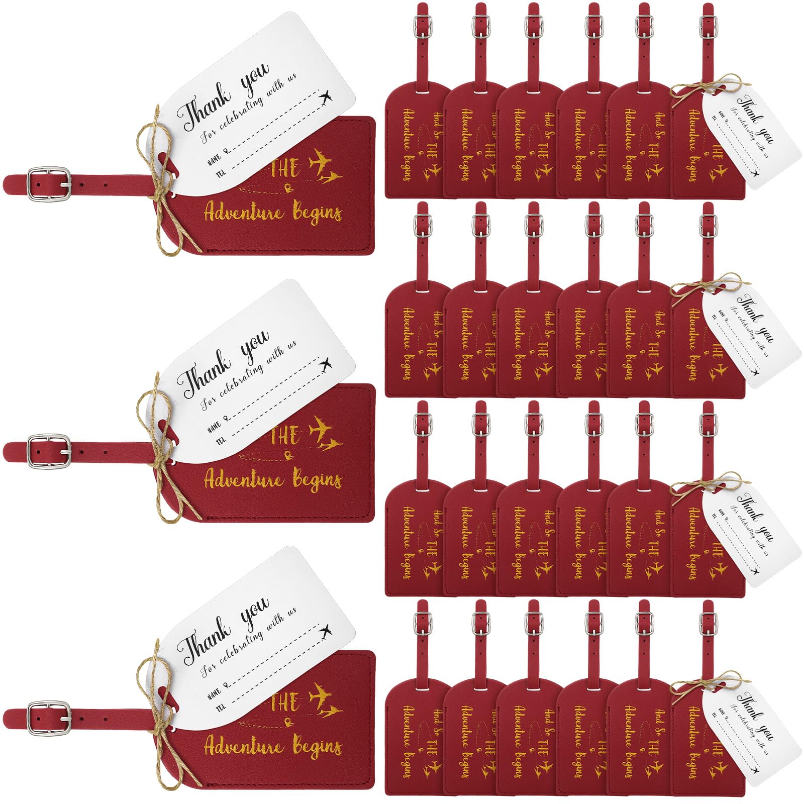 48Set Leather Luggage Tag Wedding Favor for Guest Bulk The Adventure Begin Luggage Tag with Name Card for Bridesmaid (Burgundy)