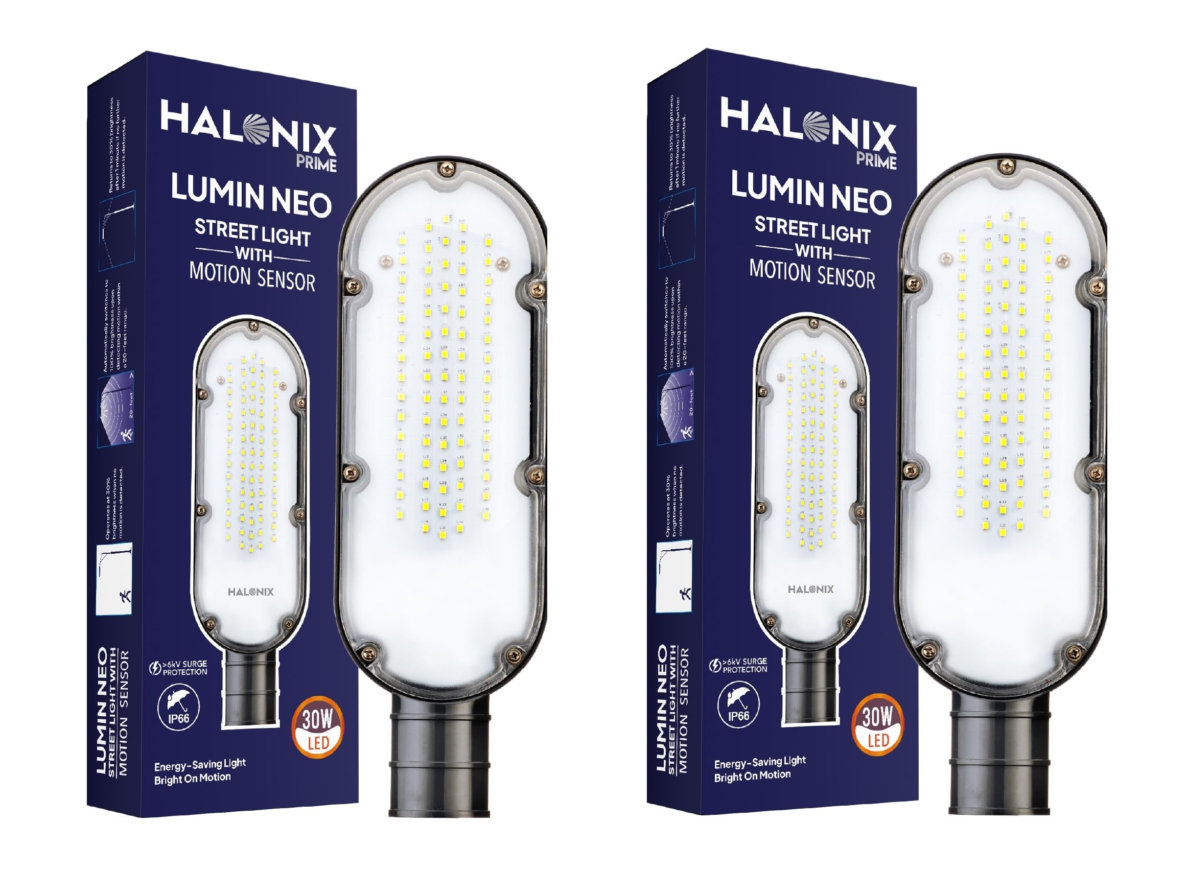 Halonix 30-Watt Motion Sensor Street Light | Waterproof Outdoor Light | Motion Sensor Outdoor Light | Street Light for Outdoor Purposes | Color- White | Heat Resistant | Pack of 2