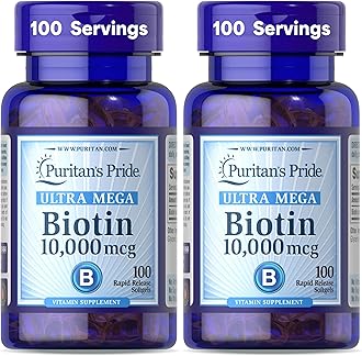 Biotin 10000 Mcg, Helps Promote Skin, Hair and Nail Health, Softgels 100 Count (Pack of 2)