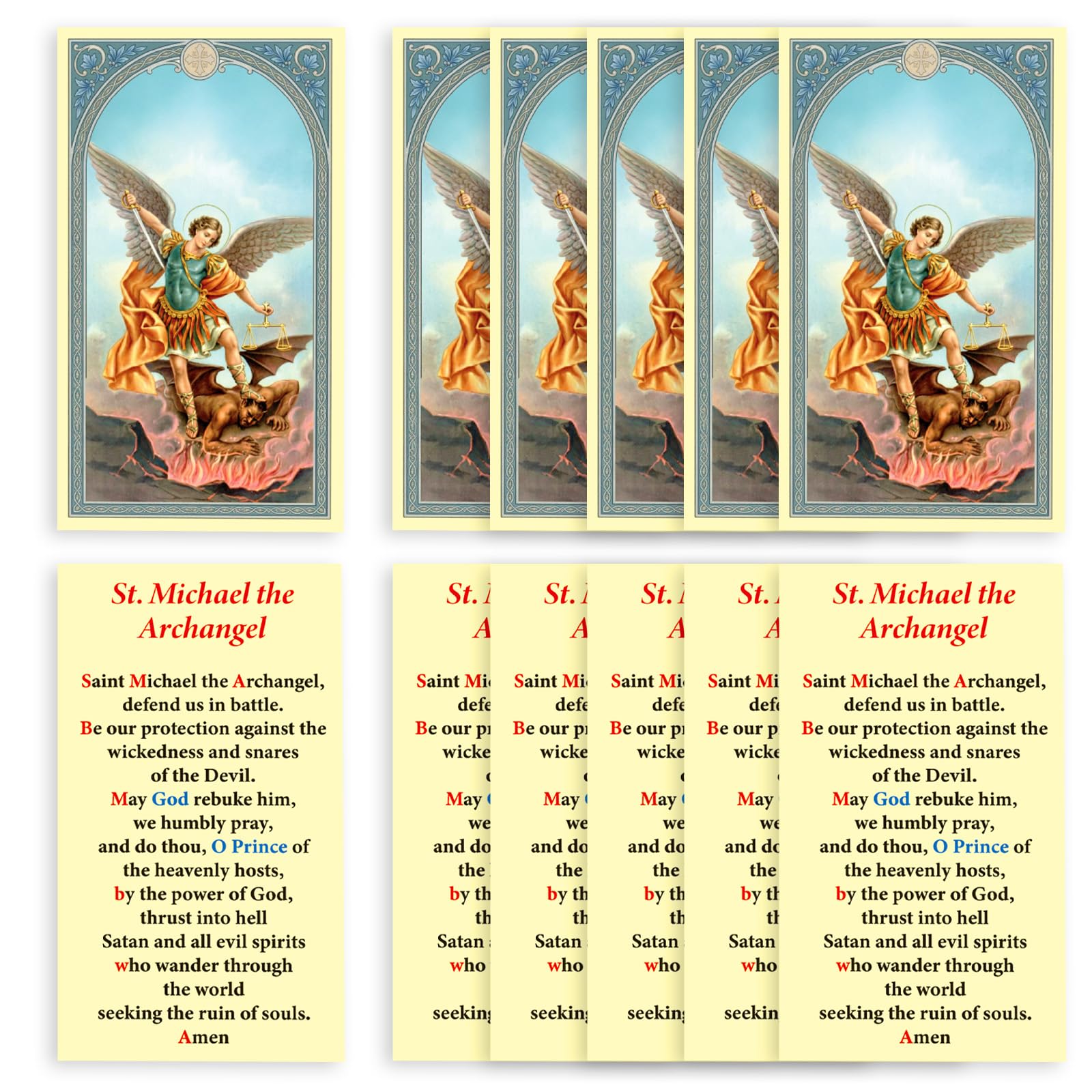 ESNOY 10 Pack St Michael Prayer Cards – Catholic Saint Michael The Archangel The Protector – Holy Card with Arcangel San Miguel