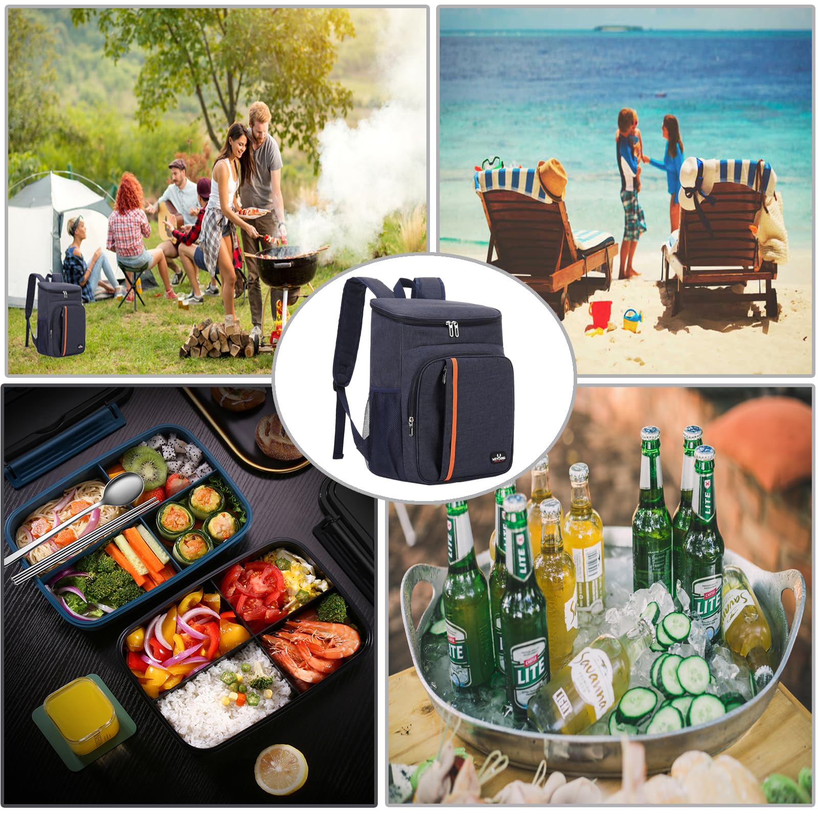 Mochila Nevera Isotermica, Bolsa de Picnic, Bolsa Térmica Porta Alimentos Bolsa de Compra para Picnic, La Playa, Almuerzo, Barbacoa - Mochila Grande (A.Azul Marino)