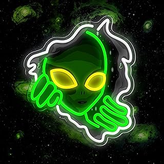 Alien Neon Sign,Dimmable Green Alien Led Neon Lights for Wall Decor Game Room Home Bar Party Bedroom Man Cave Decor,USB Powered Alien Light up Sign Gifts for Kids Teen Boy Room Decor