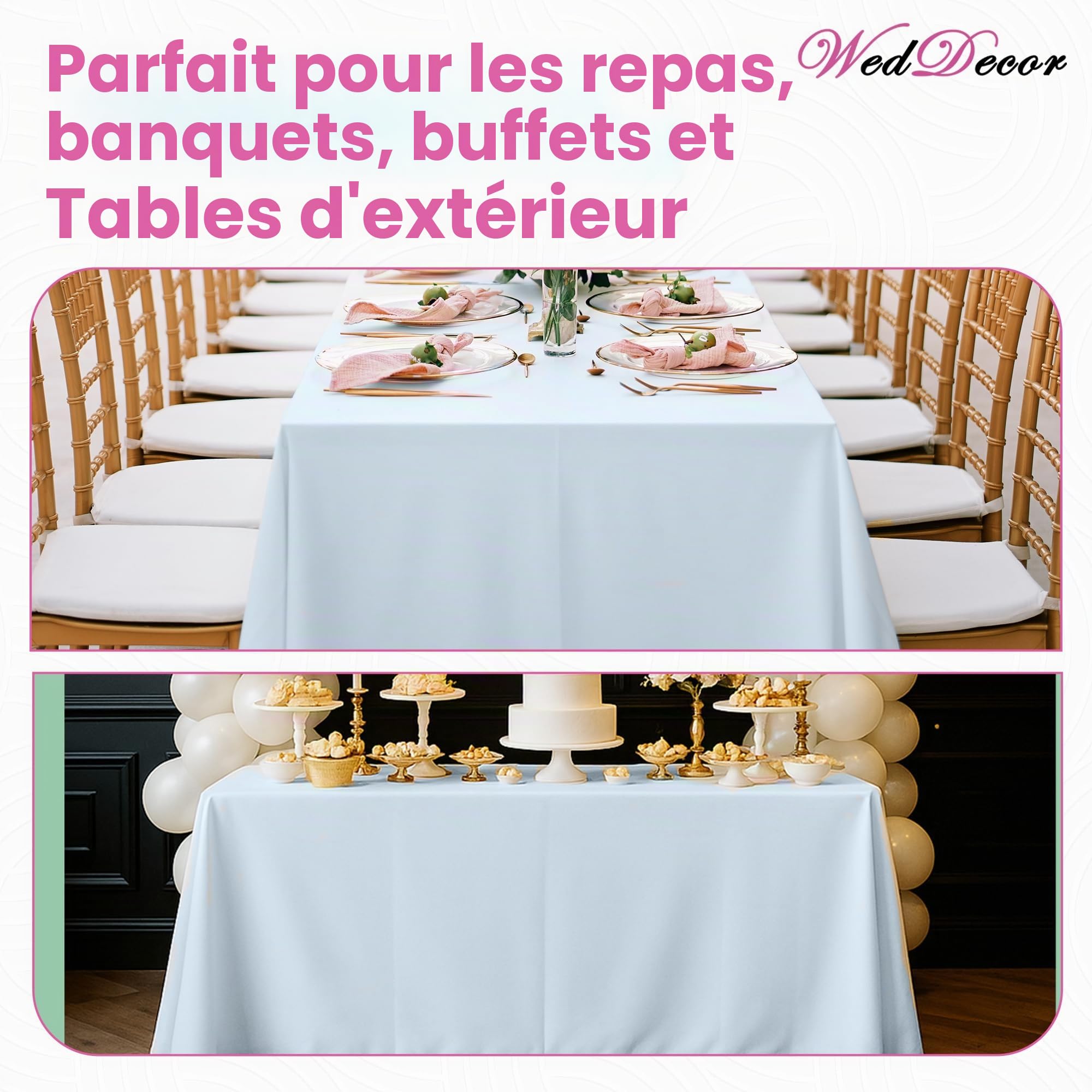 Wedding Supply - Nappe rectangulaire en coton et polyester pour mariage, salle à manger et fête d'anniversaire - 177,8 x 365,8 cm, Tissu, Lot de 5, Blanc