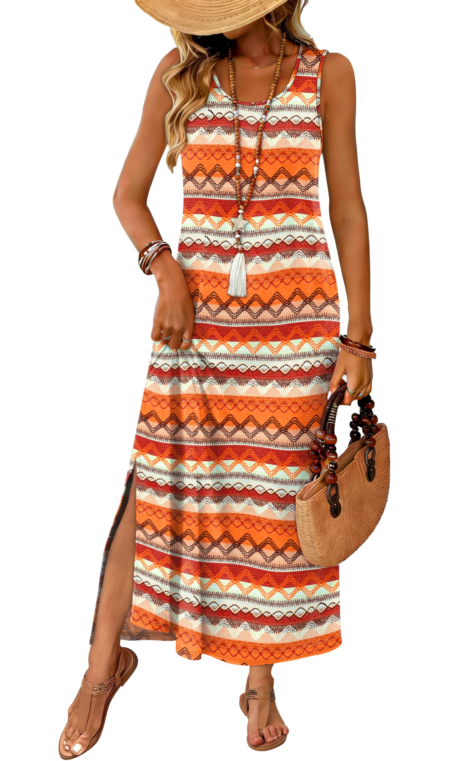 WIHOLL Maxi Dress Summer Dresses 2026 Beach Vacation Clothes Sleeveless Sundresses with Pockets Boho S-3XL