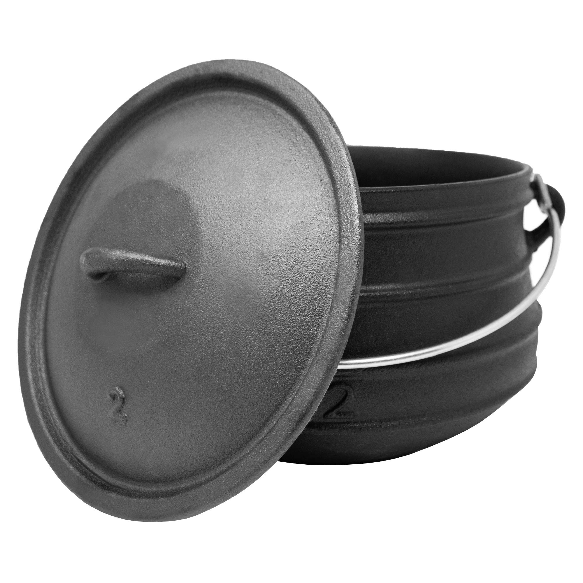 Platpotjie "Beefalo" #2 de hierro fundido, Cazuela tradicional sudafricana de hierro fundido, una variación del horno holandés con tapa y patas, Capacidad: 6 litros