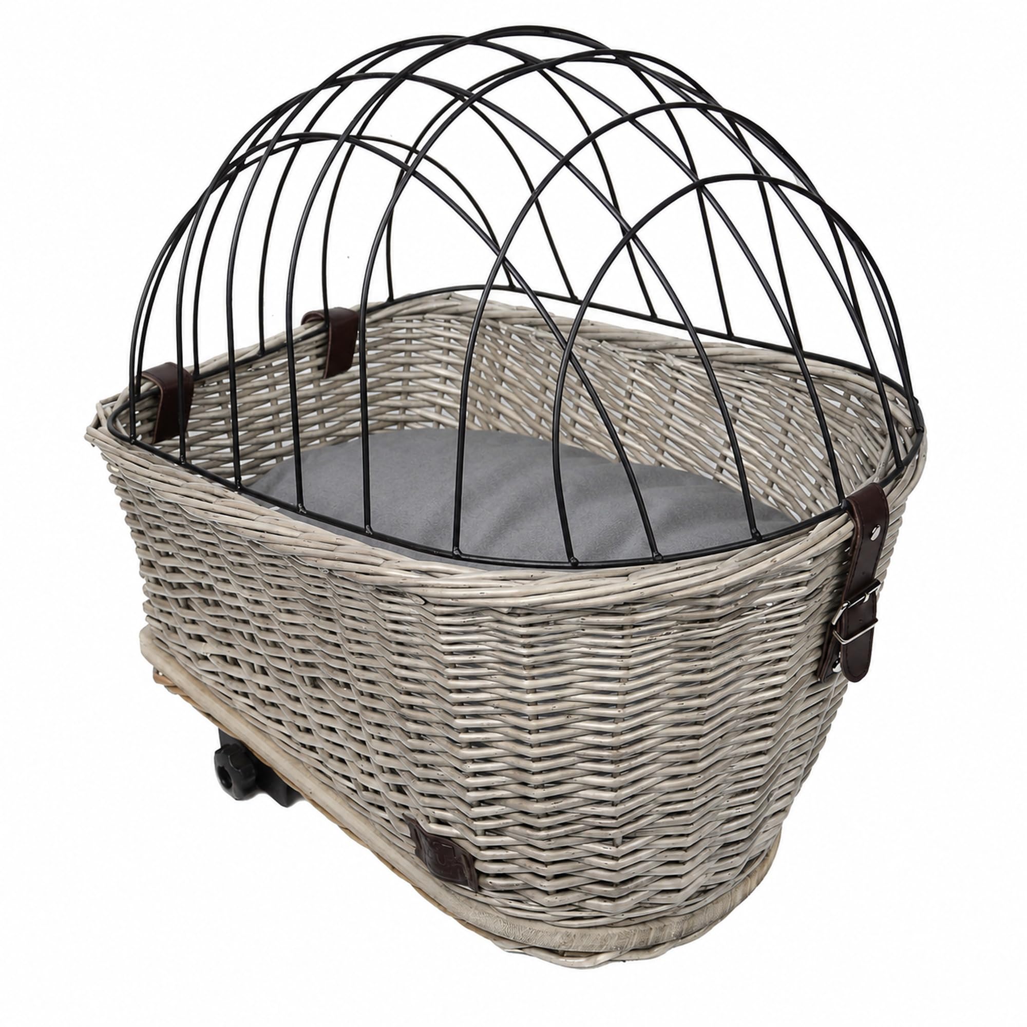UNUS Panier de vélo pour chien en osier pour porte-bagages avec grille et coussin, gris