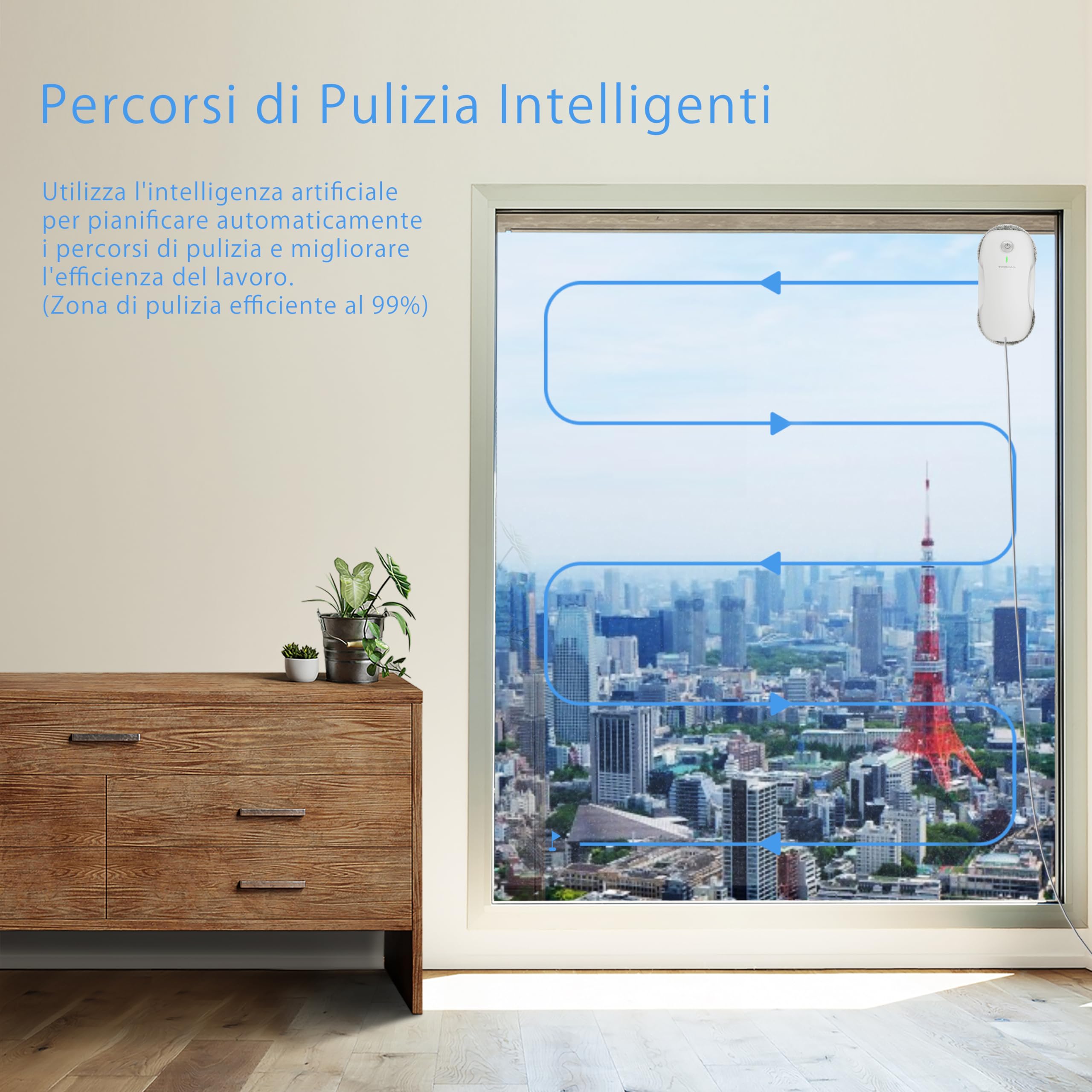 Tosima W2 robot lavavetri,per la pulizia delle finestre con 3800Pa forte aspirazione, triplo sistema di sicurezza,robot per la pulizia delle finestre remoto con 12 pc stracci