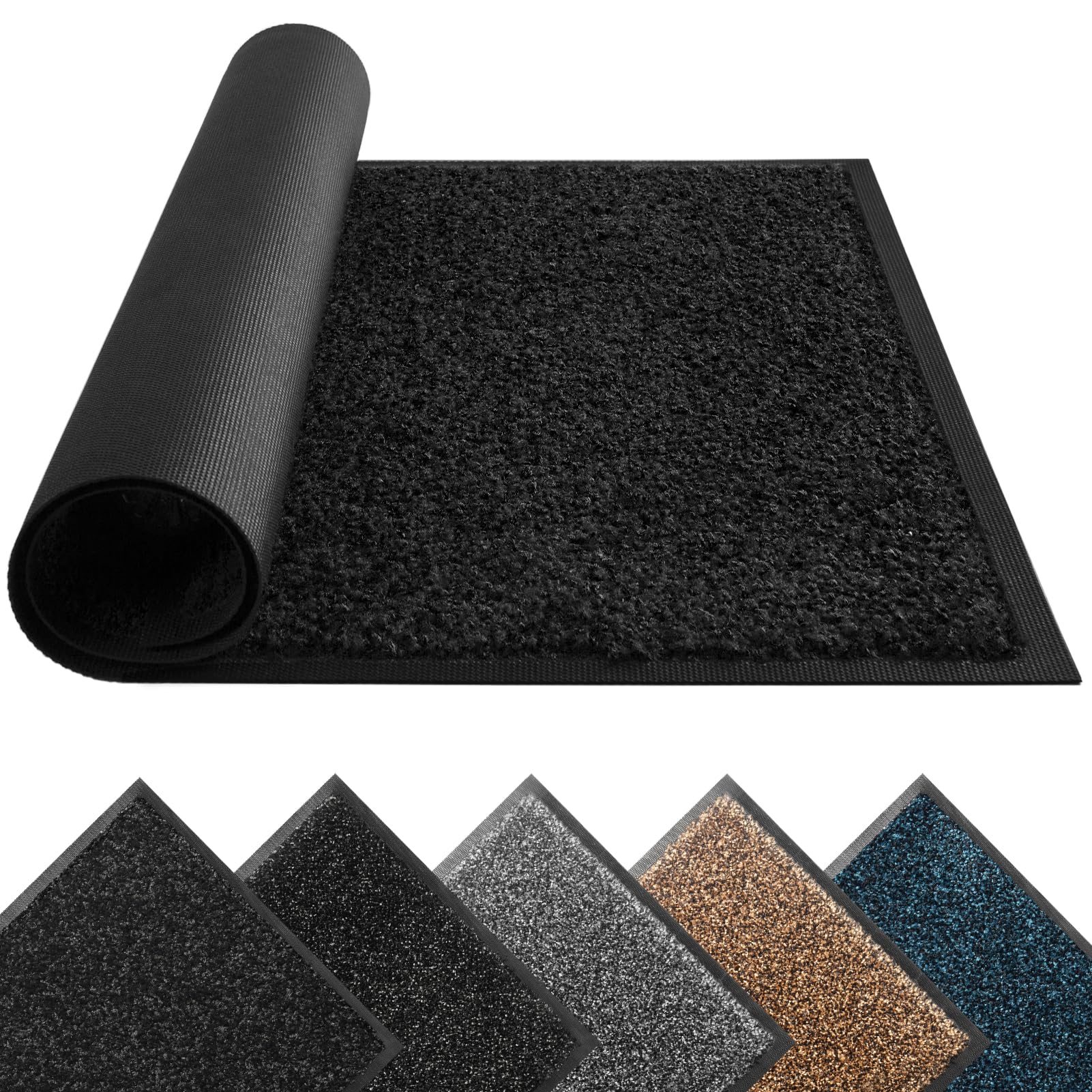 Door Mats Indoor Outdoor Heavy Duty Dirt Trapper - Non Slip Washable Door Mat with Rubber Backing Super Absorbent Floor Mat for Home, Perfect Dust Grabbing Doormats (Black, 45cm x 75cm)