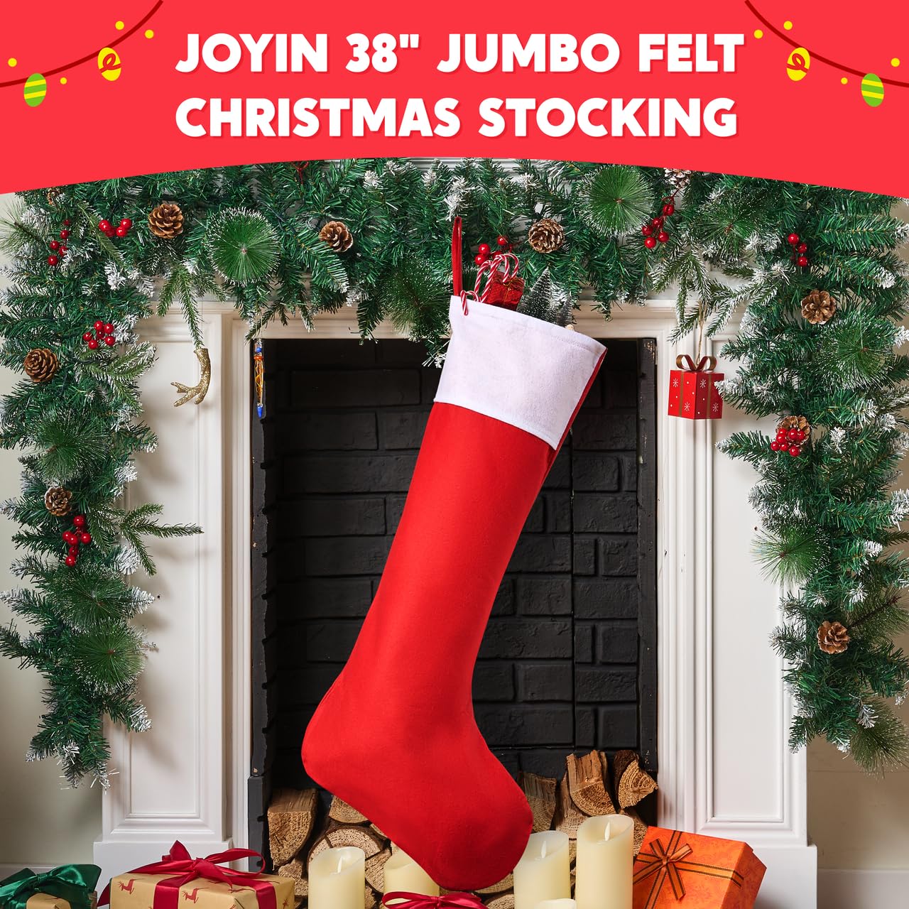 JOYIN 4er Set Jumbo Weihnachtsstrümpfe - 96,5cm Riesen Strümpfe Aus Filz