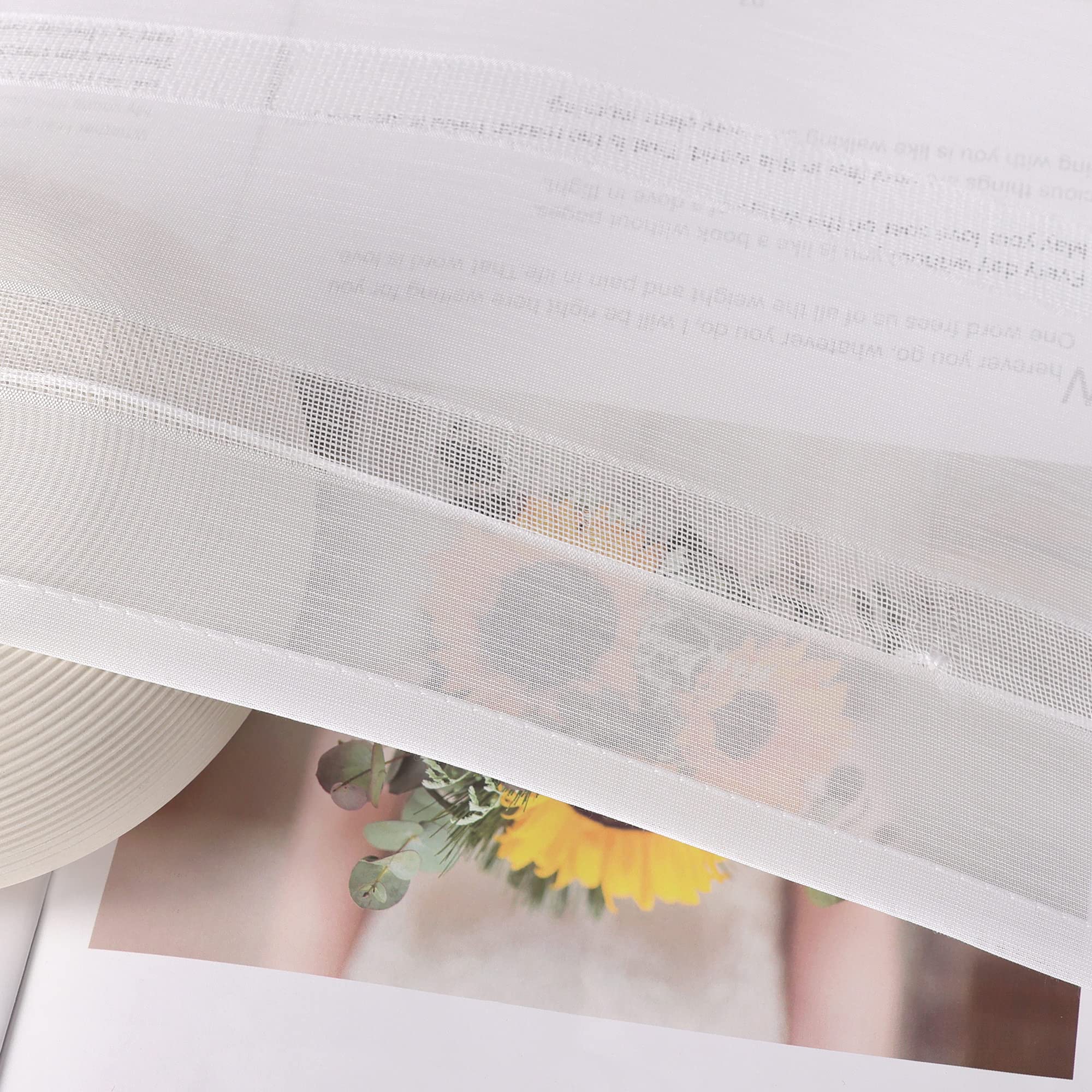 ESLIR Raffrollo mit Klettband Wohnzimmer Raffgardine Voile Küche Gardinen Landhaus Bändchenrollo Weiß Vorhänge Transparent Raffstore mit Vertikale Streifen BxH 140x140cm 1 Stück